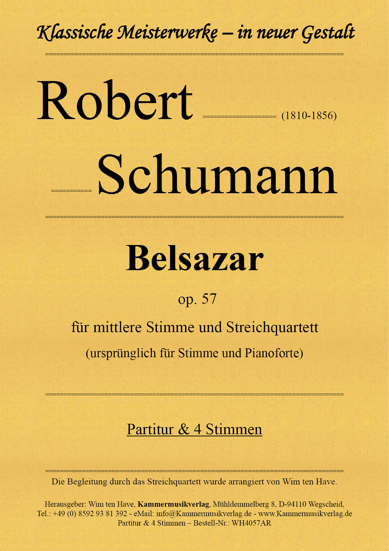 WH4057AR_Schumann_Belsazar__TitelgrafikQjGSSMilMVxxX Schumann, Robert – Belsazar op. 57 für mittlere Stimme und Streichquartett
