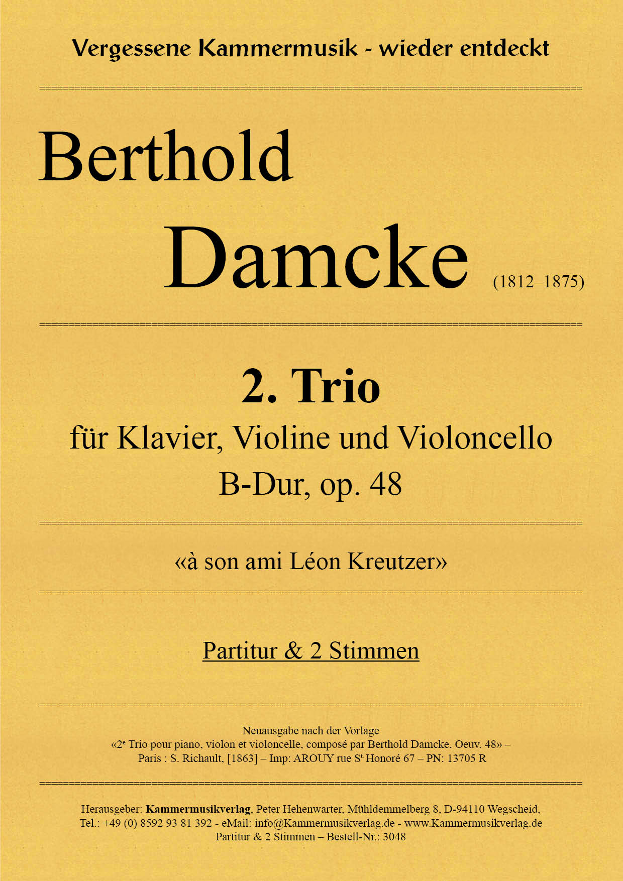 3048-Damke_Trio_op_48__Titelgrafik Damcke, Berthold –  2. Trio für Klavier, Violine und Violoncello, B-Dur, op. 48