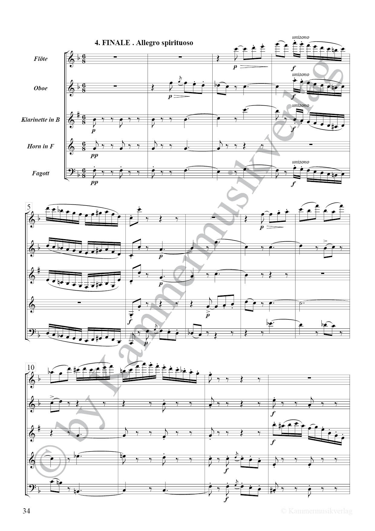 Op.81 Pattern Noten für das Bläserquintett, F-Dur, op. 81