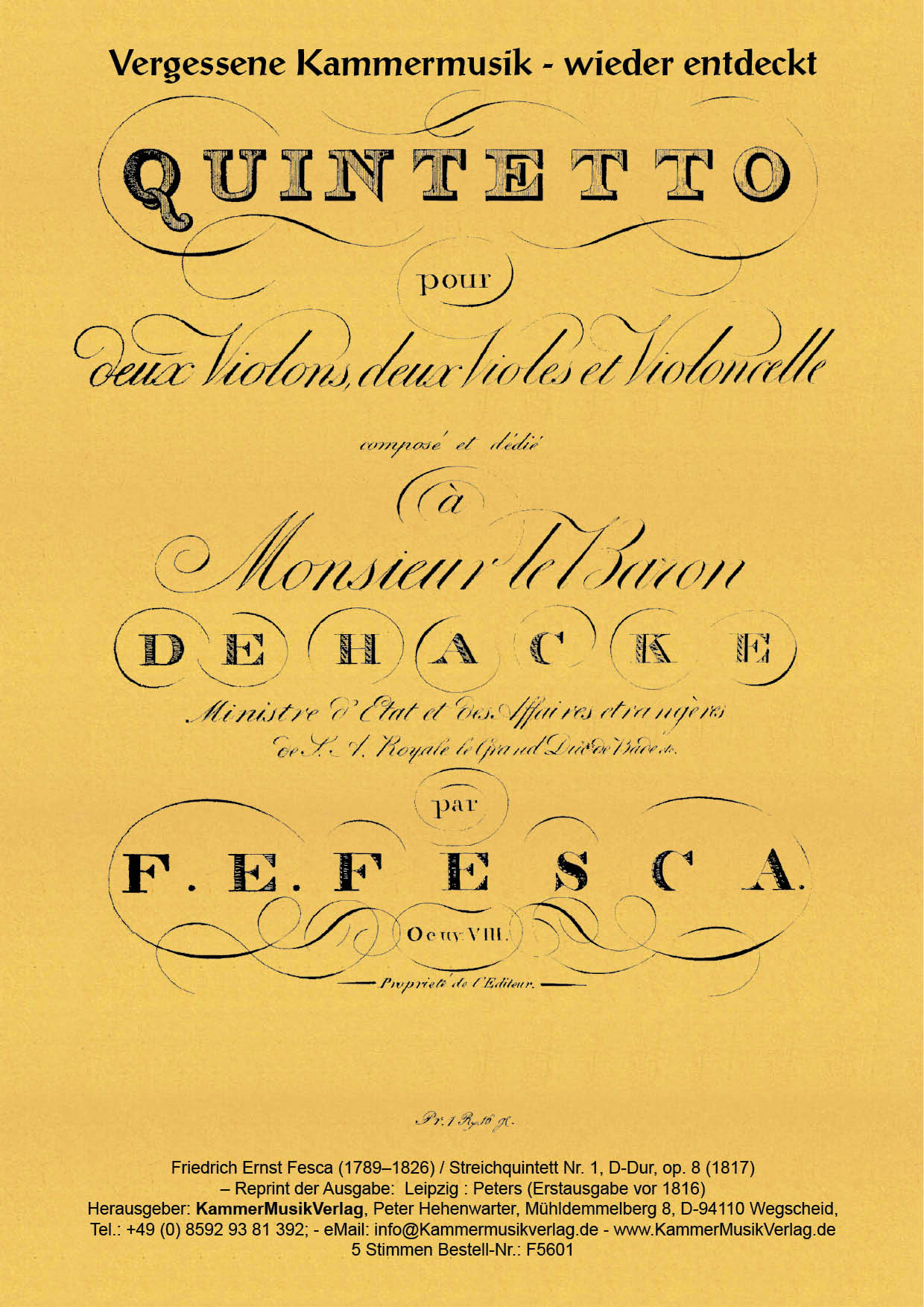 F5601-Fesca_Titelgrafik Fesca, Friedrich Ernst – Streichquintett Nr. 1, D-Dur, op. 8