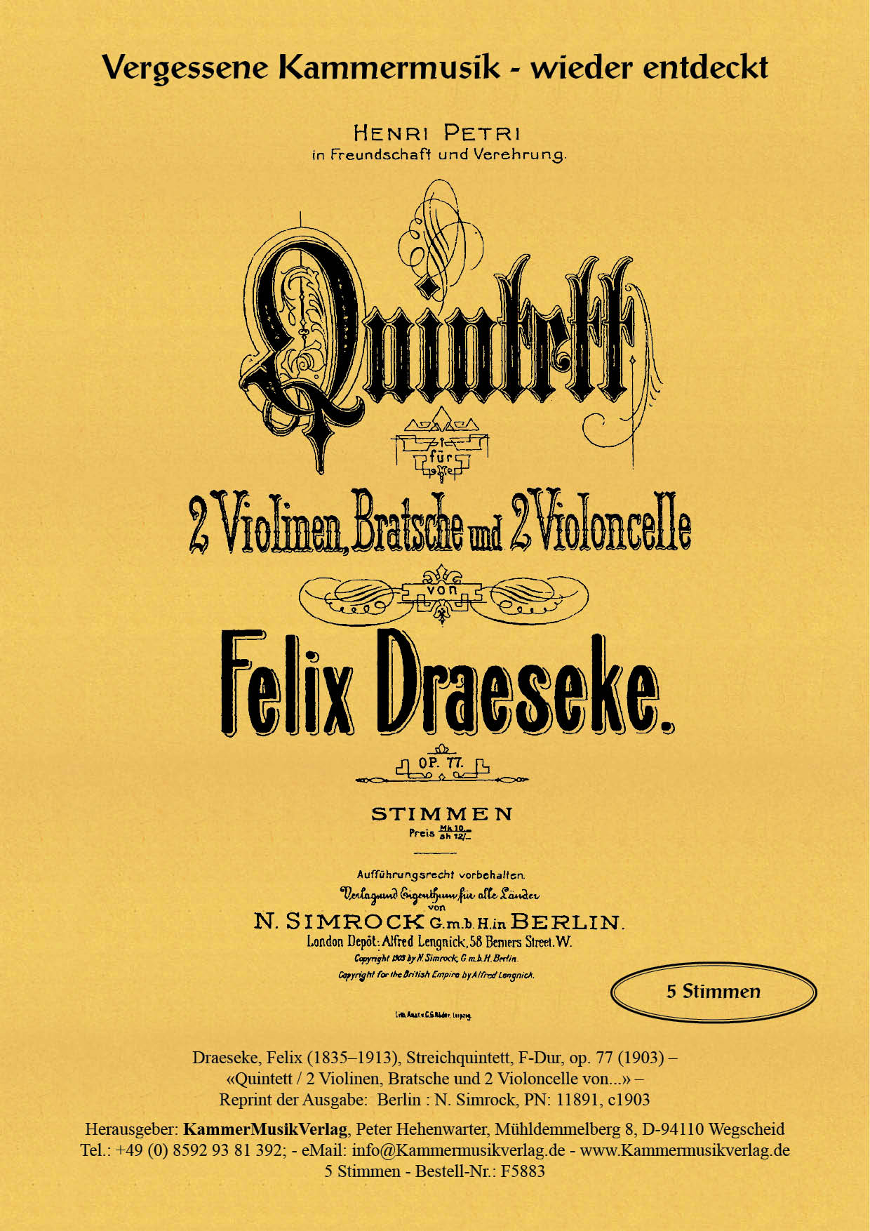 F5883-Draeseke_op_77__Titelgrafik Draeseke, Felix – Streichquintett, F-Dur, op. 77