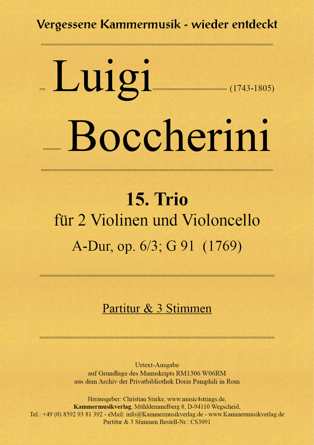CS3091_Boccerini_Trio_Titelgrafik Boccherini, Luigi - 15th Trio for 2 violins and cello, A major, op. 6, no. 3, G 91