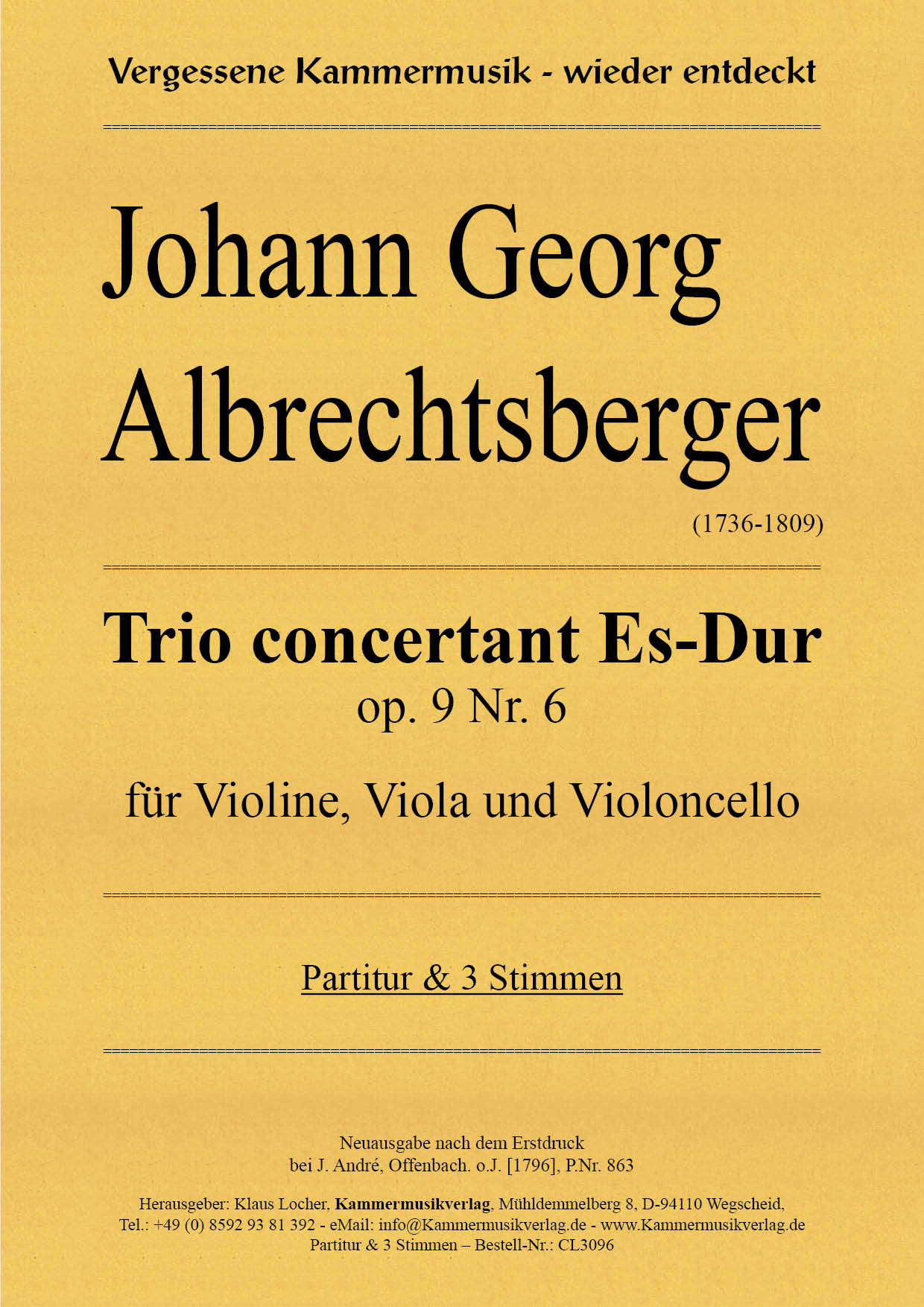 CL3096-Albrechtsberger_op_9_6__Titelgrafik Albrechtsberger, Johann Georg – Trio concertant, Es-Dur, op. 9 Nr. 6