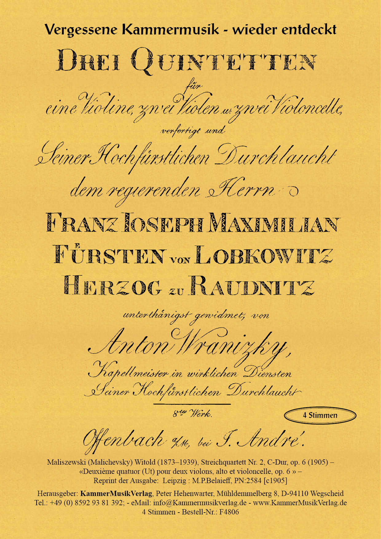 F4806-Maliszewski_op_6__Titelgrafik Maliszewski (Malichevsky), Witold – Streichquartett Nr. 2, C-Dur, op. 6
