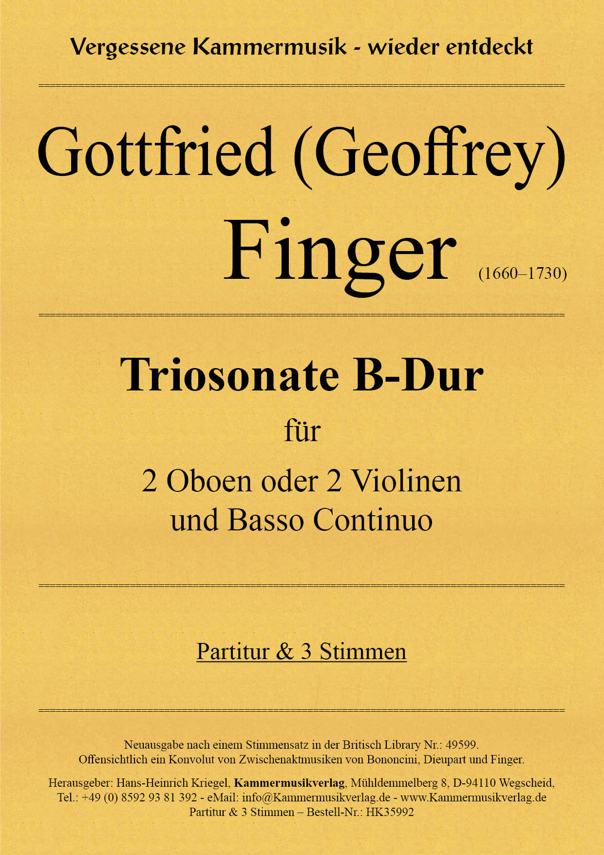 HK35992-Finger-Triosonate__Titelgrafik Finger Gottfried (Geoffrey) – Triosonate B-Dur