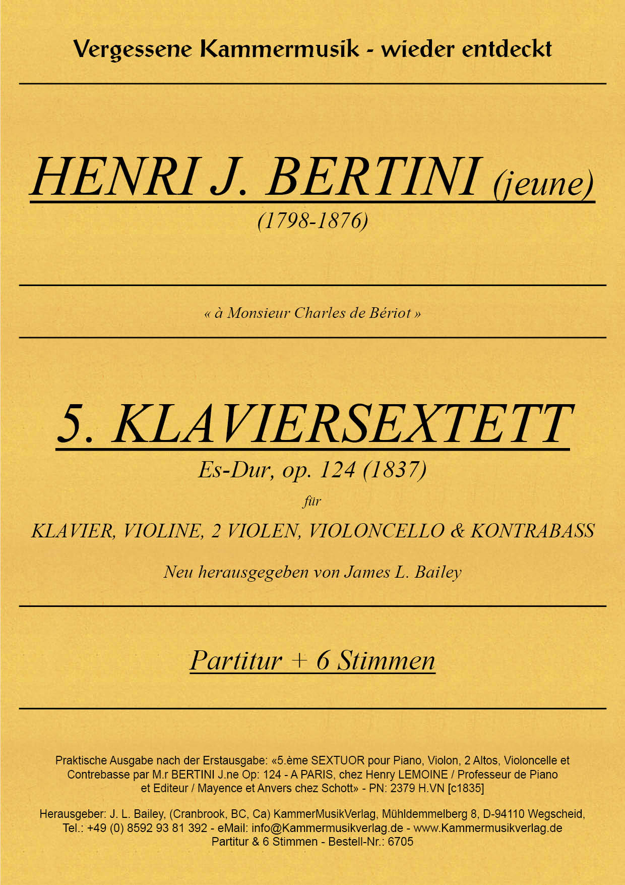6705_Bertini_op_124__Titelgrafik Bertini, Henri Jérôme – Klaviersextett  (2 Va) Nr. 5, Es-Dur, op. 124