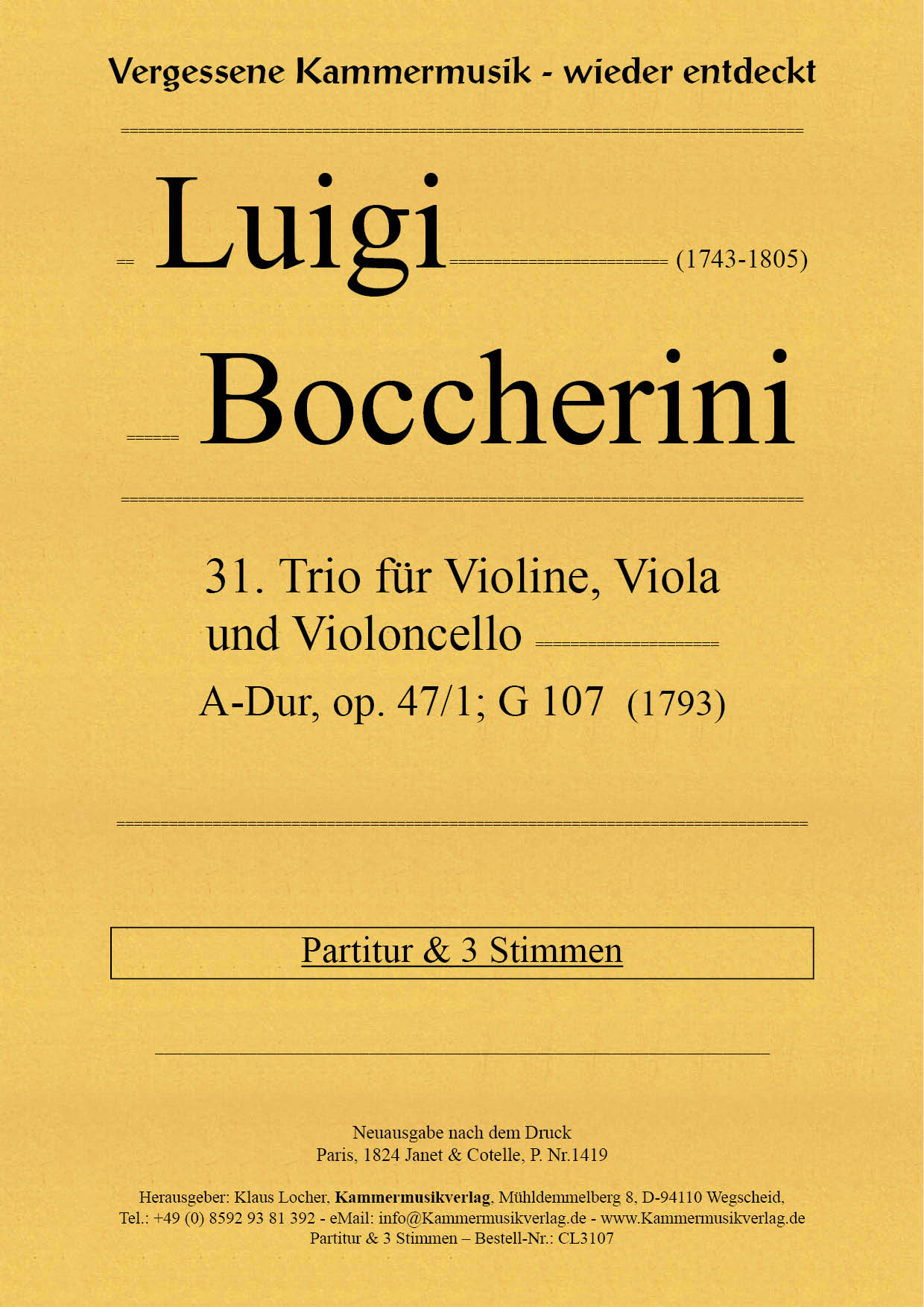 Boccherini, Luigi - 32rd Trio for violin, viola and violoncello, A flat major, op.47, no.1, G 107