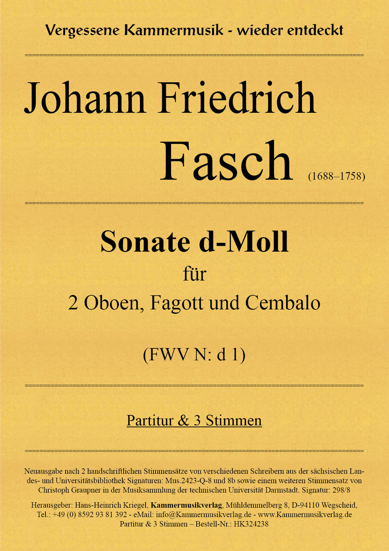 HK324238-Fasch_Son_N_d_1__Titelgrafik Fasch, Johann Friedrich – Sonate d-Moll für 2 Oboen, Fagott und Cembalo (FWV N: d 1)