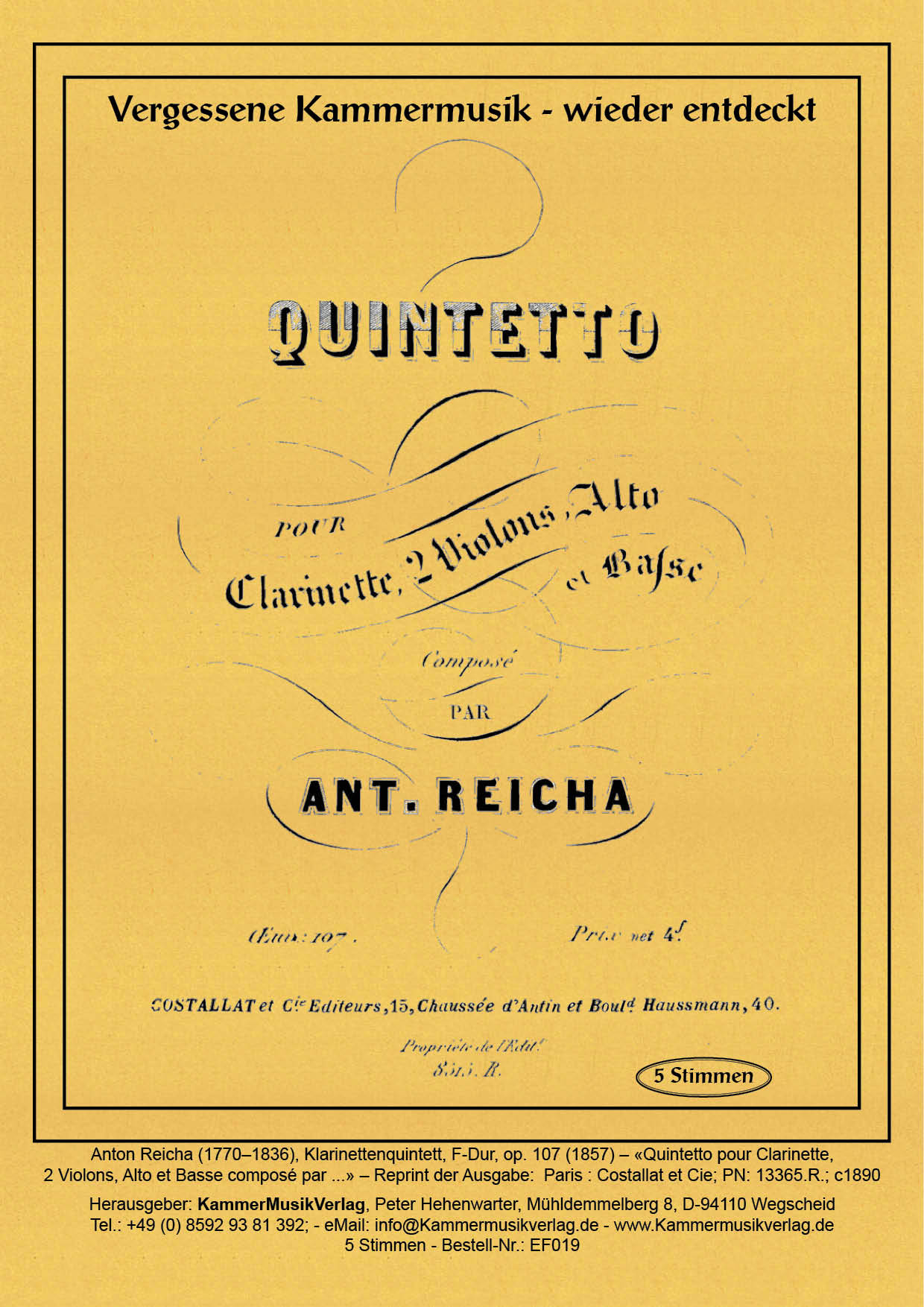 Reicha, Anton - clarinet quintet, F major, op.107