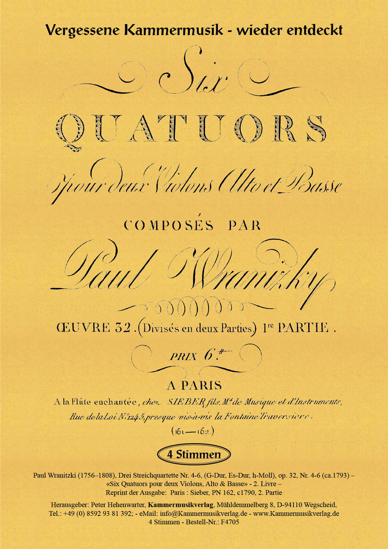 F4705-Wranitzki_op_32_4-6_Titelgrafik Wranitzki, Paul - Three string quartets (G major, E flat major, B minor), op. 32, No. 4-6
