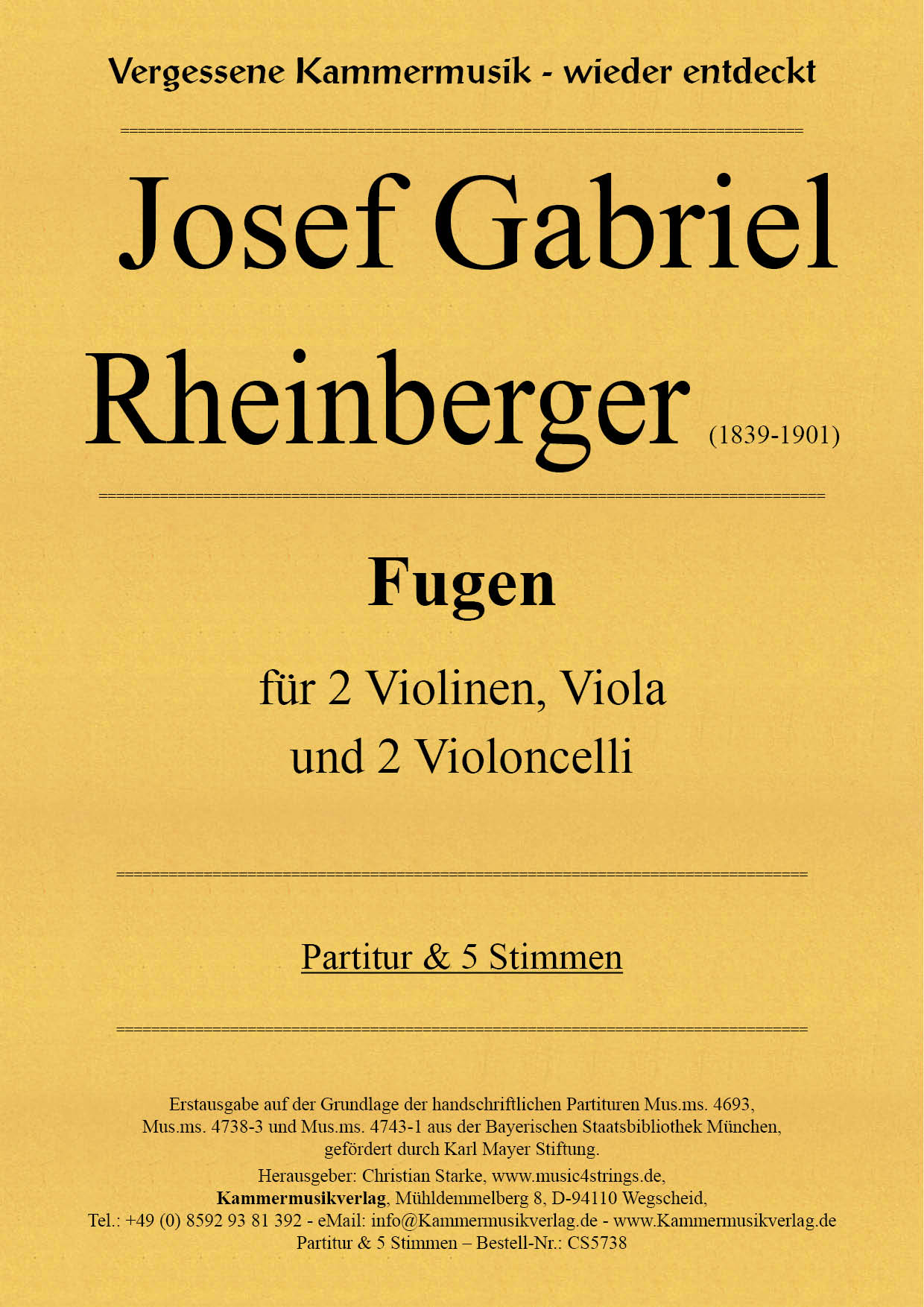 CS5738-Rheinberger_Fugen__Titelgrafik Rheinberger, Josef Gabriel - Fugues for String Quintet (2Vc)