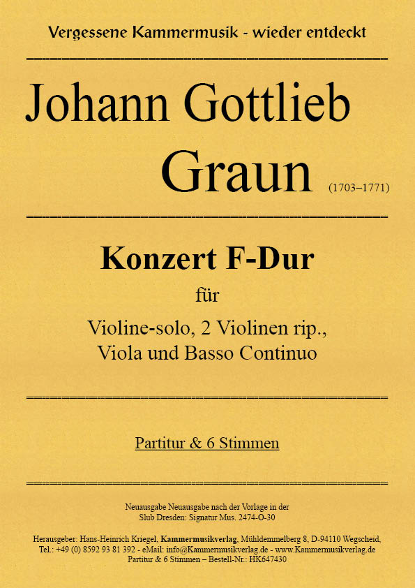 HK647430-Graun-Konzert-F-Dur_Titelgrafik Graun Johann Gottlieb - Concerto in F major for string sextet