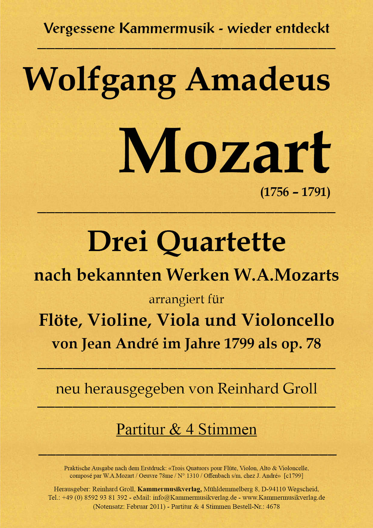 4678-Mozart_WA_Floetenq_Titelgrafik Mozart, Wolfgang Amadeus - 3 Flute Quartets in G, C, D, KV app. 169