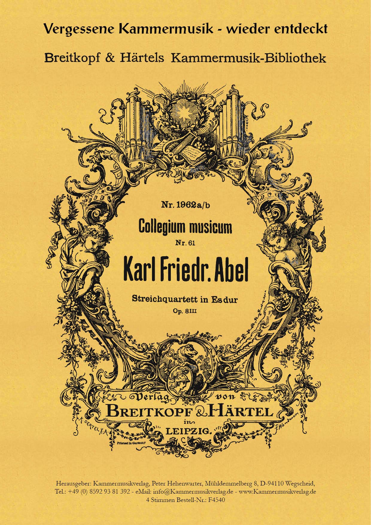F4540_Abel_Titelgrafik Abel, Carl Friedrich – Streichquartett Nr. 3, Es-Dur, op. 8 Nr.3