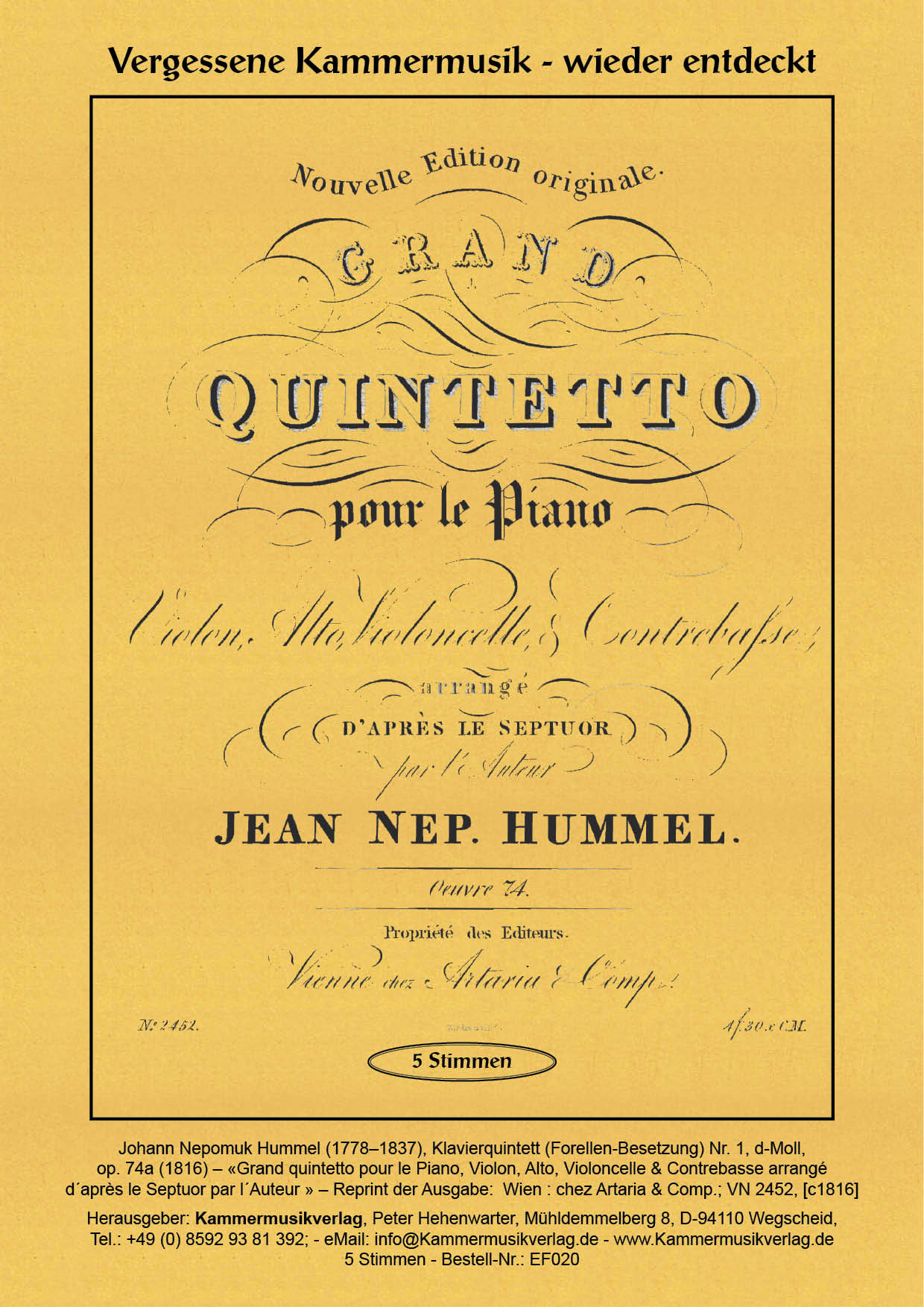 EF_020_Hummel_Titelgrafik5975cb6d0057f Hummel, Johann Nepomuk - Piano Quintet (with double bass) No. 1, D minor, op. 74a