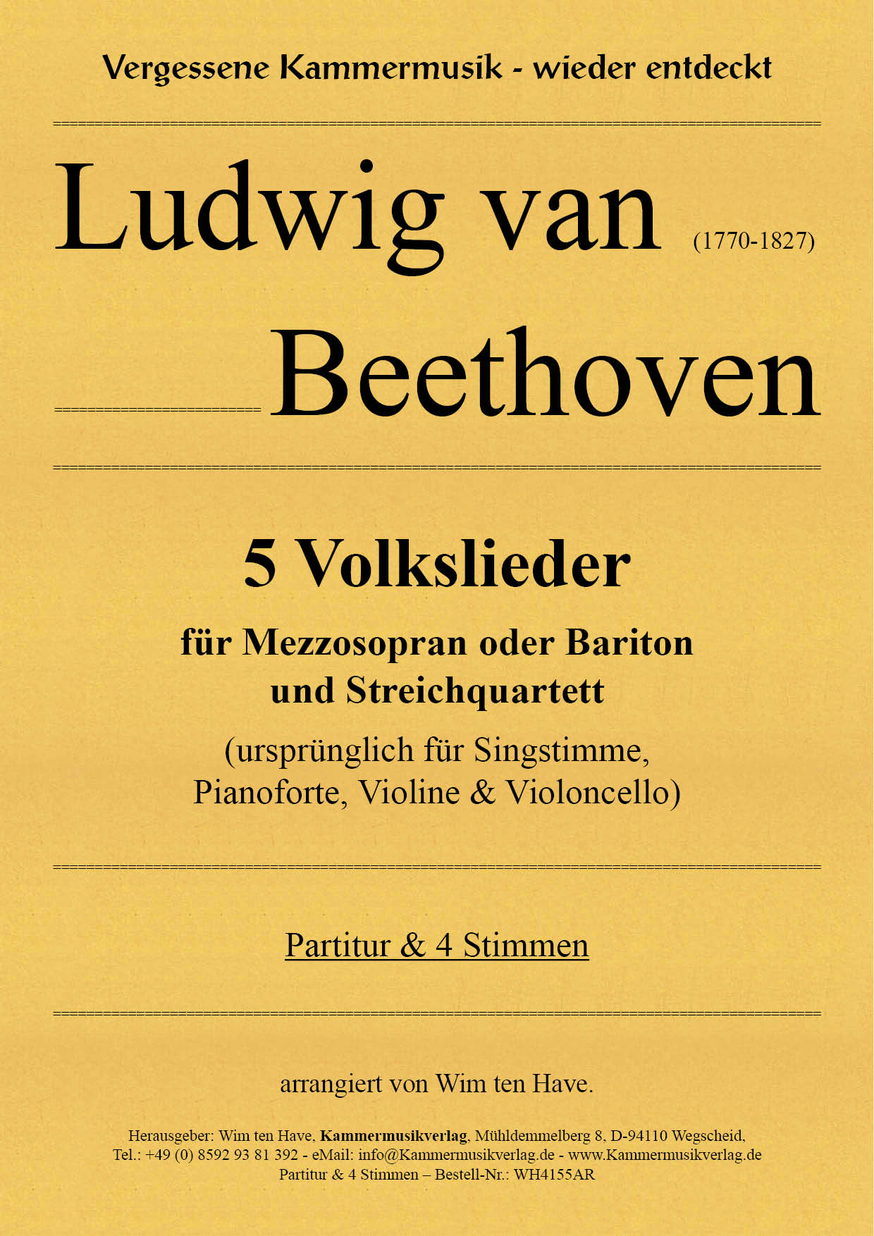 WH4155AR_5_Beethoven_Lieder Beethoven, Ludwig van – 5 Volkslieder für Mezzosopran oder Bariton und Streichquartett