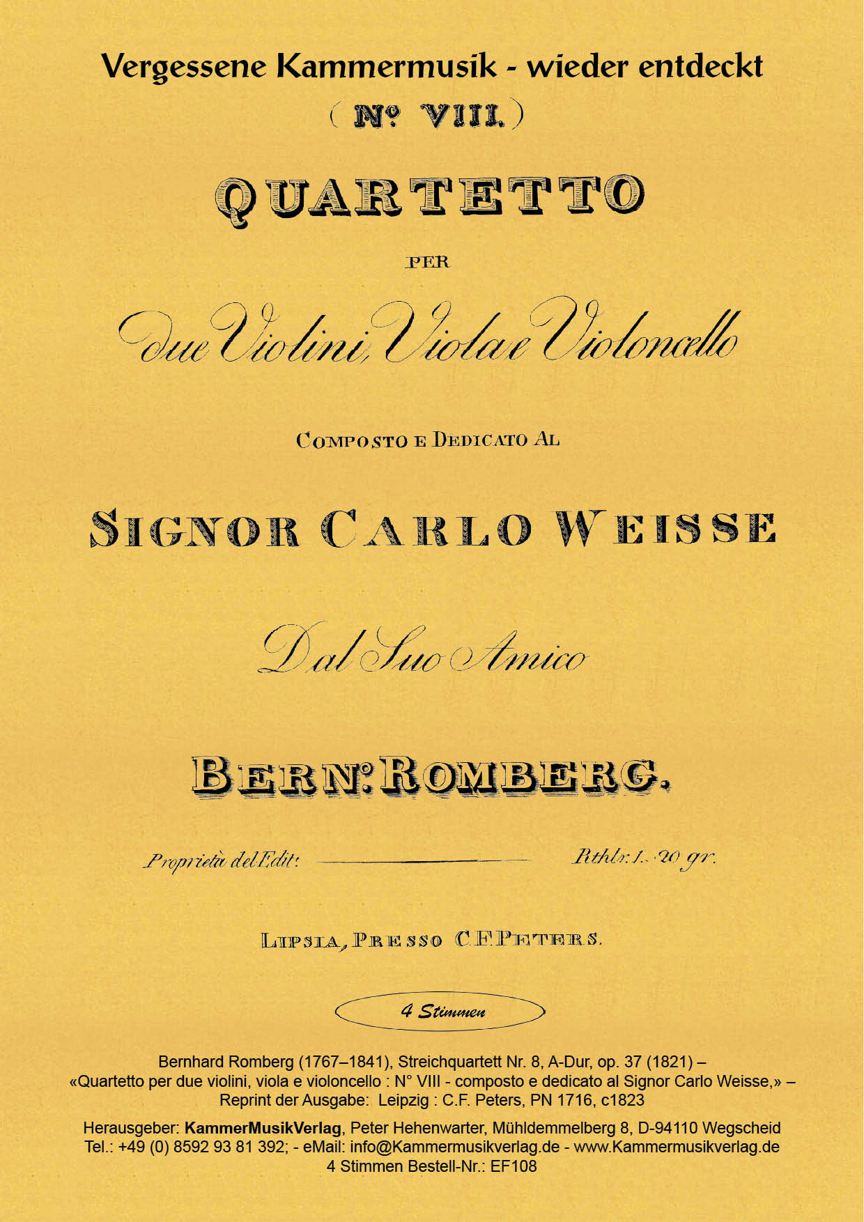 EF108_Romberg_TitelgrafikJGRvhgB4B4MBR Romberg, Bernhard - String Quartet Nr. 8, A-major, op. 37