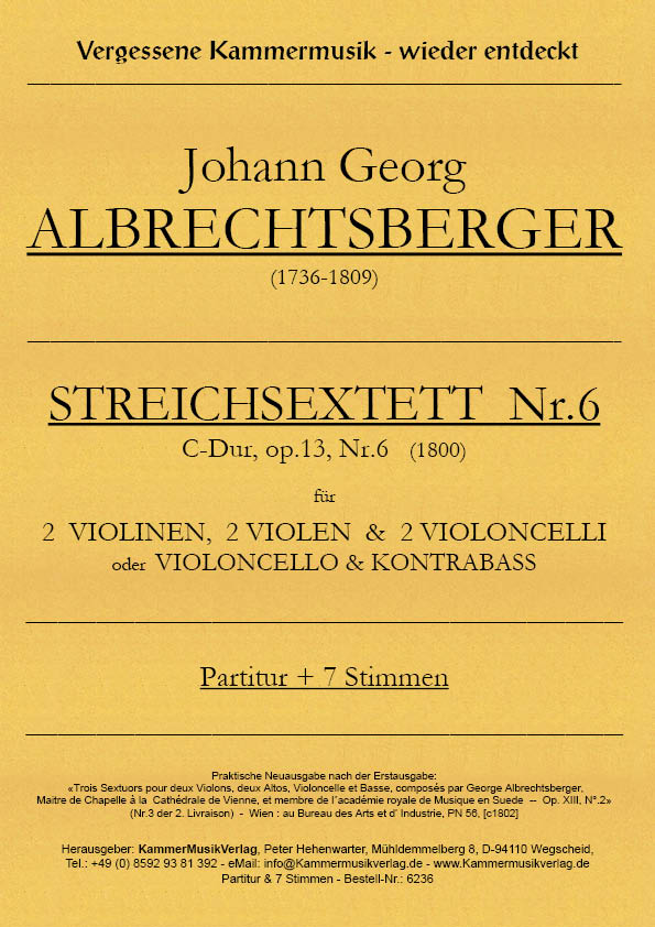 6236-Albrechtsberger_op_13_6__Titelgrafik Albrechtsberger, Johann Georg – Streichsextett Nr. 6, C-Dur, op. 13 Nr.  6