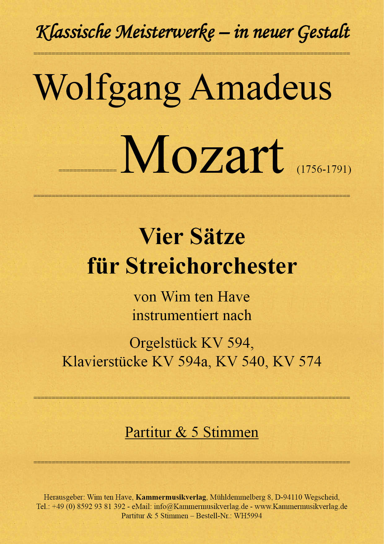 WH5594-Mozart__TitelgrafikAcYV5Xn0WW2s0 Mozart, Wolfgang Amadeus - Four Movements for String Orchestra