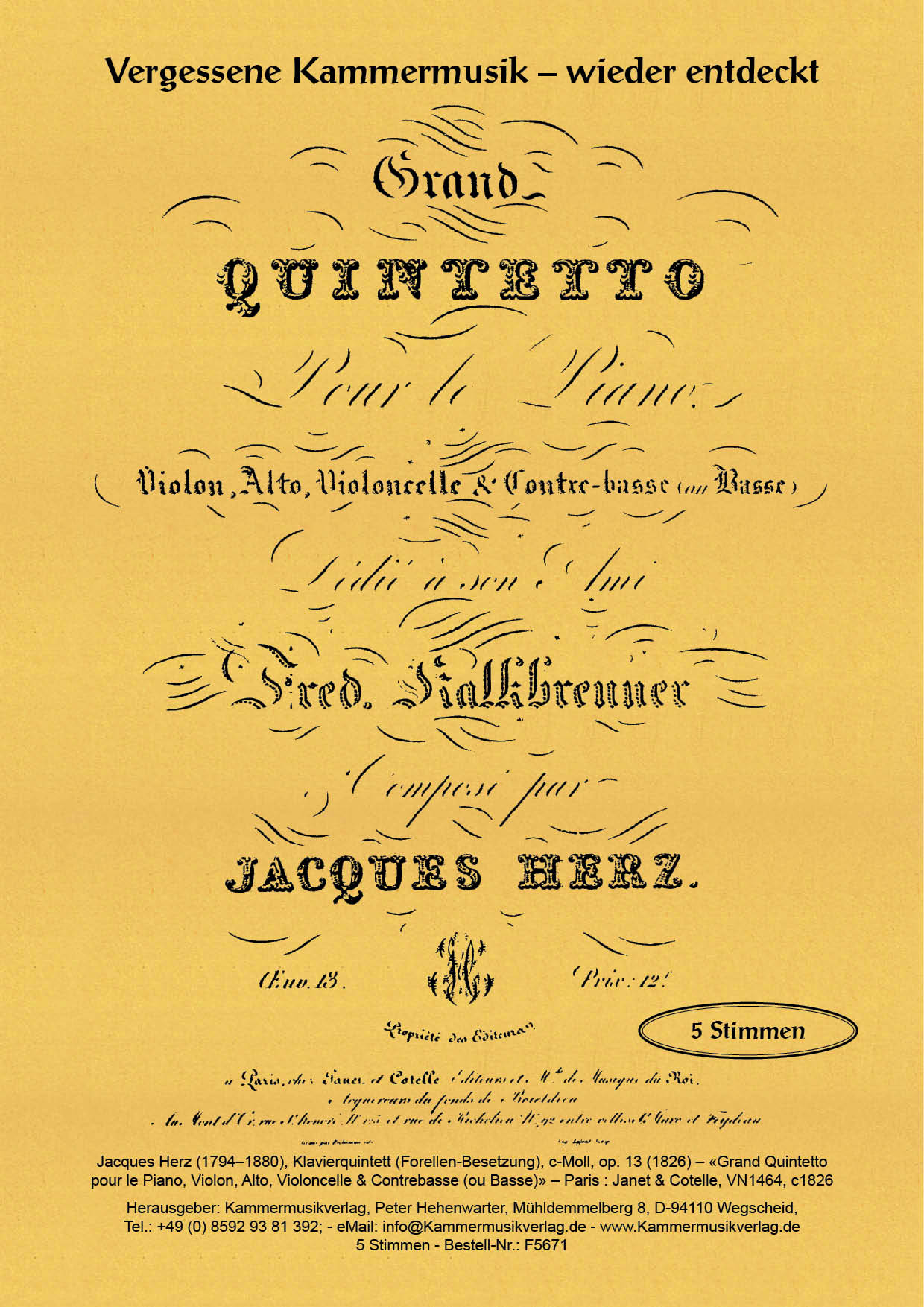 F5671-Herz__Titelgrafik Herz, Jacques - Piano Quintet (with Db), C minor, op.13