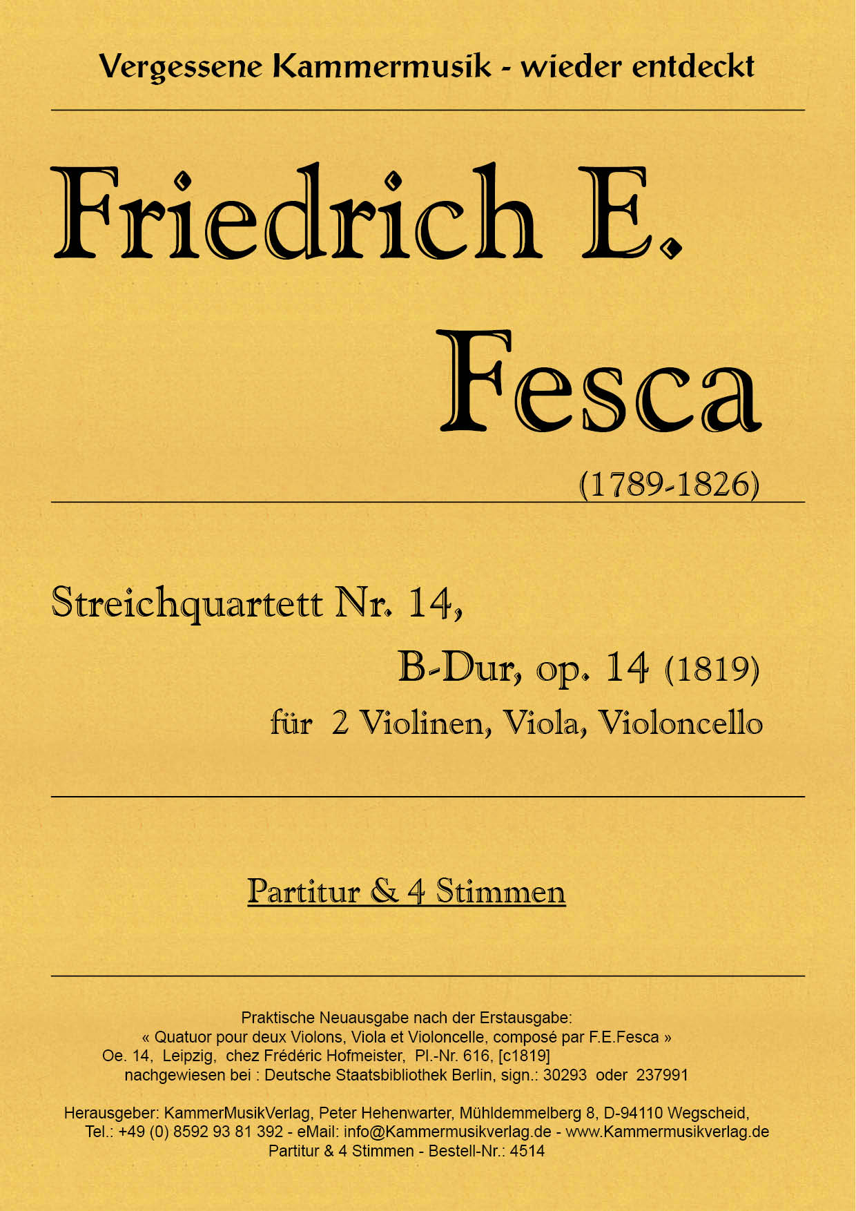 4514_Fesca_op_14_Titelgrafik Fesca, Friedrich Ernst - String Quartet No. 14, B flat major, op. 14