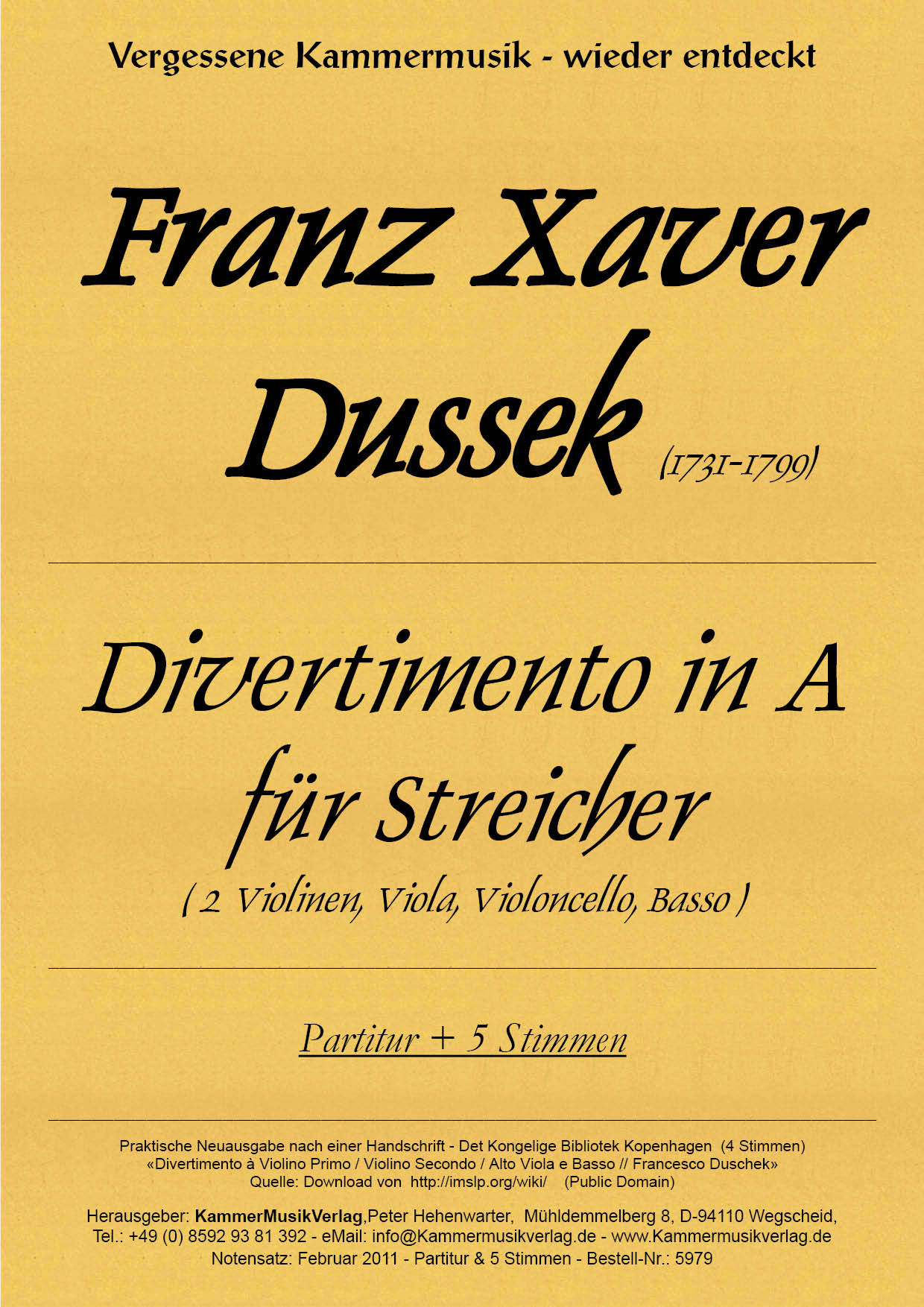 5979-Dussek_F_X_Divertimento_Titelgrafik Dussek, Franz Xaver – Divertimento in A für Streicher, A-Dur