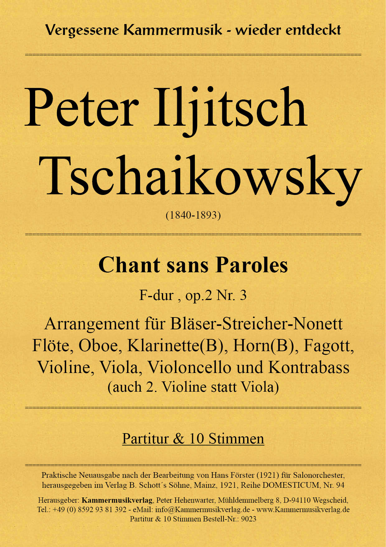 9023-Tschaikowsky-Peter-Iljitsch_Titelgrafik Tschaikowsky, Peter Iljitsch – Bläser-Streicher-Nonett, F-Dur, op. 2