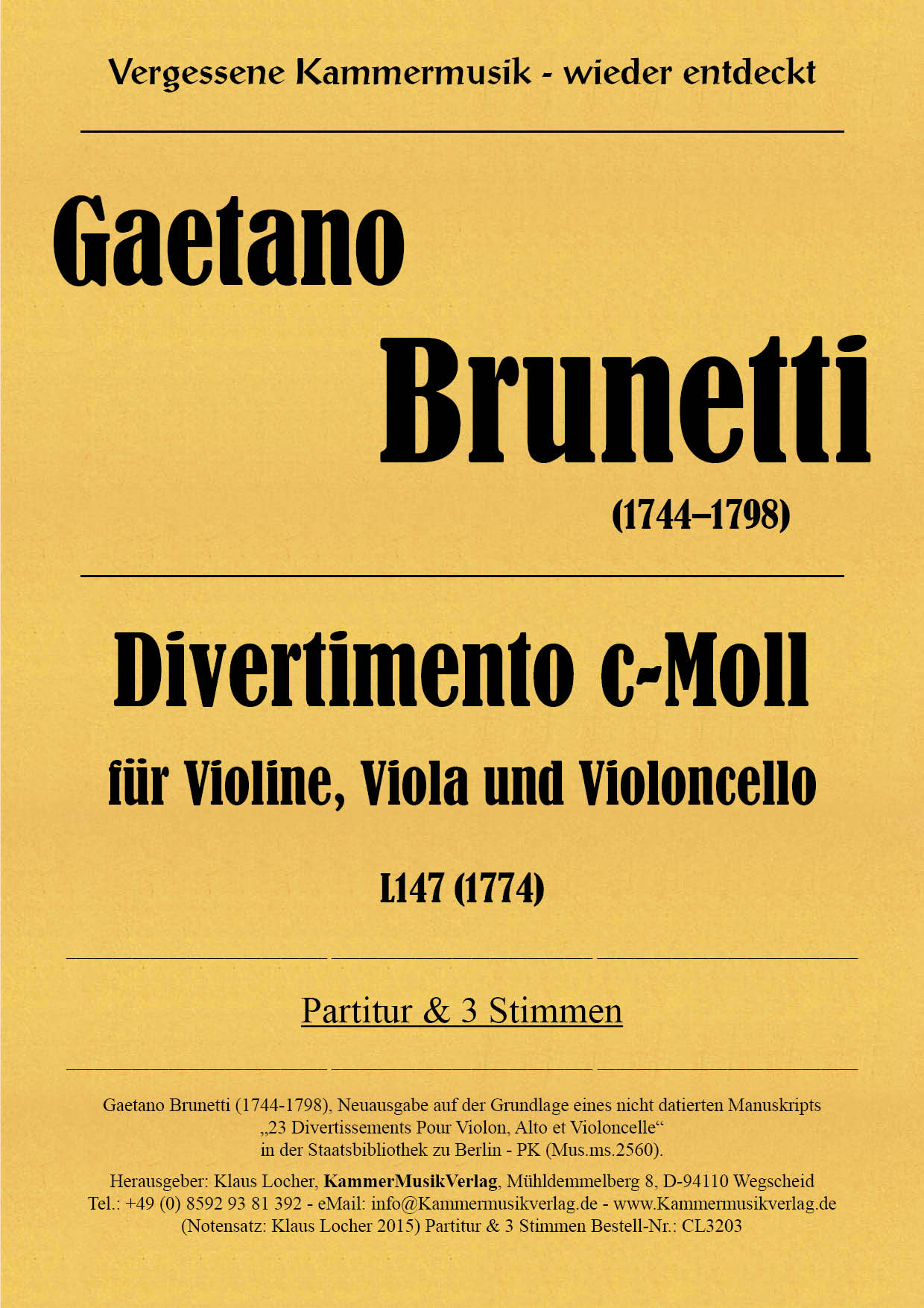 CL3203-Bru_Div_03__Titelgrafik Brunetti, Gaetano – Divertimento C minor