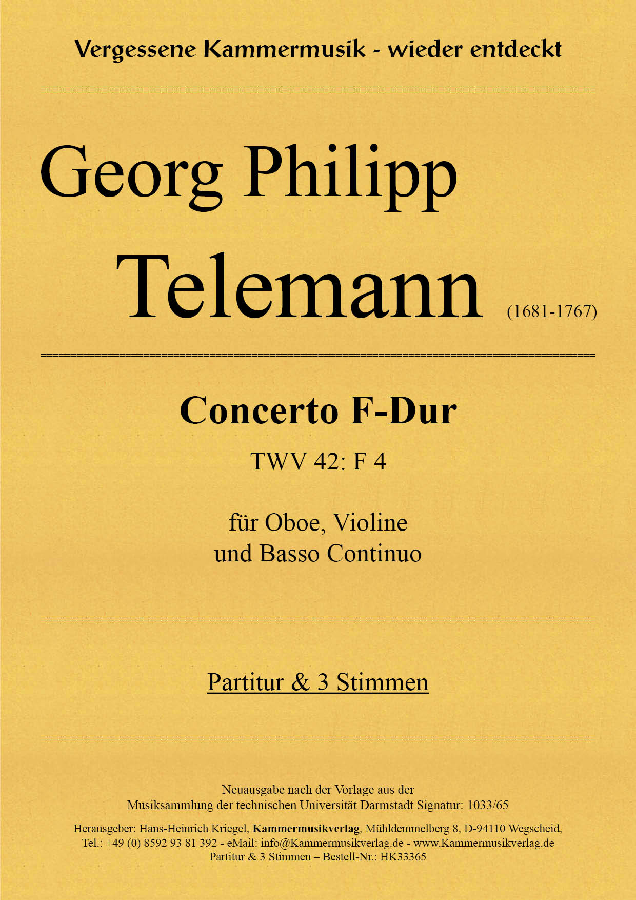 HK33365-Telemann-43_F4__Titelgrafik Telemann, Georg Philipp – Concerto F-Dur (TWV 54: F 2)