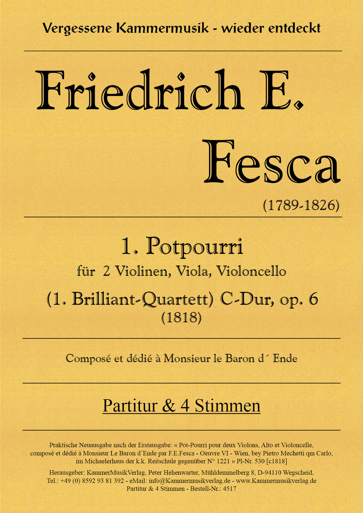 4517_Fesca_Titelgrafik Fesca, Friedrich Ernst - Potpourri for String Quartet No. 1, C major, op. 6