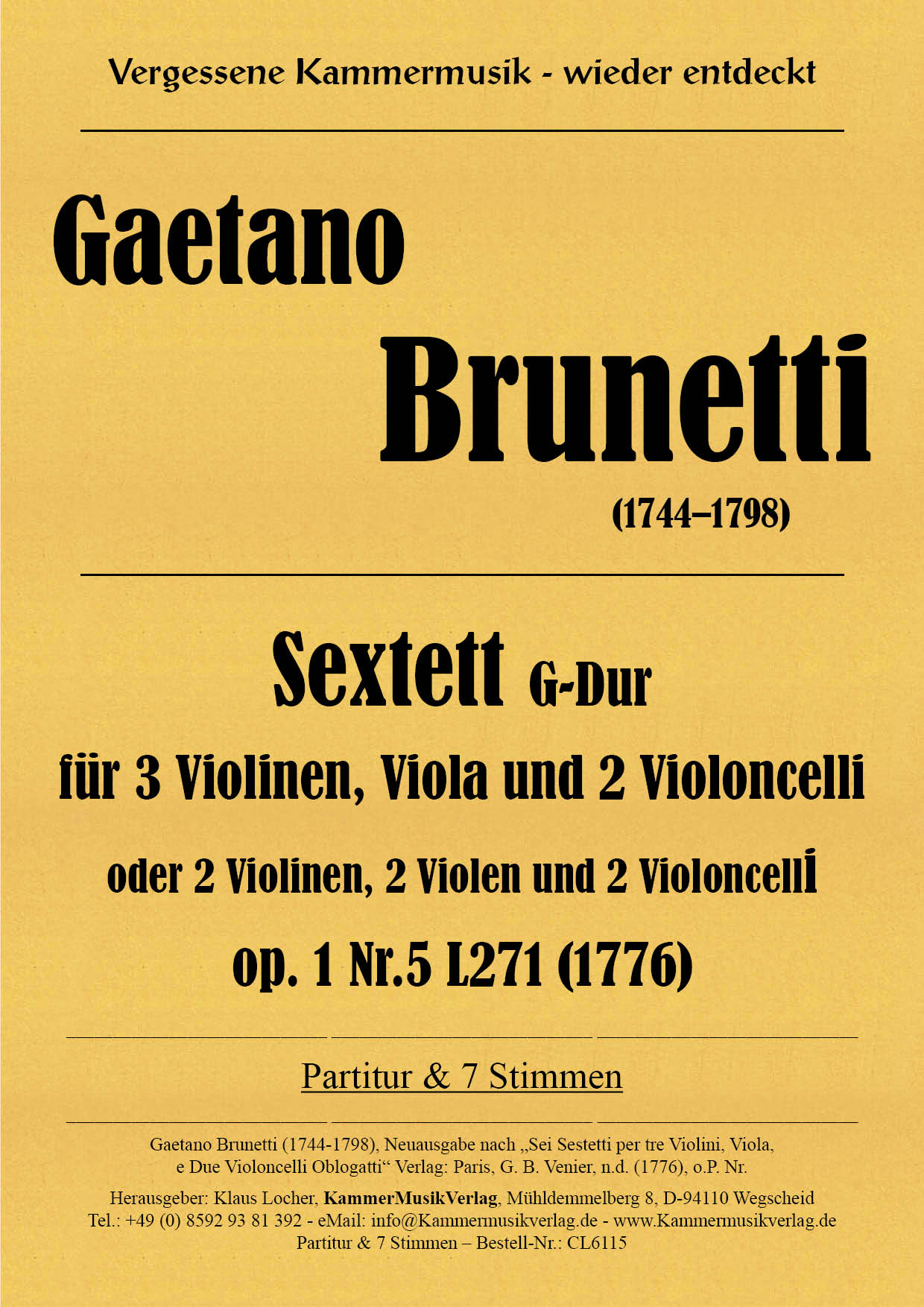 CL6115-Brunetti__Titelgrafik8ELORd8vDkBXV Brunetti, Gaetano – Sextett, G-Dur, op. 1-5