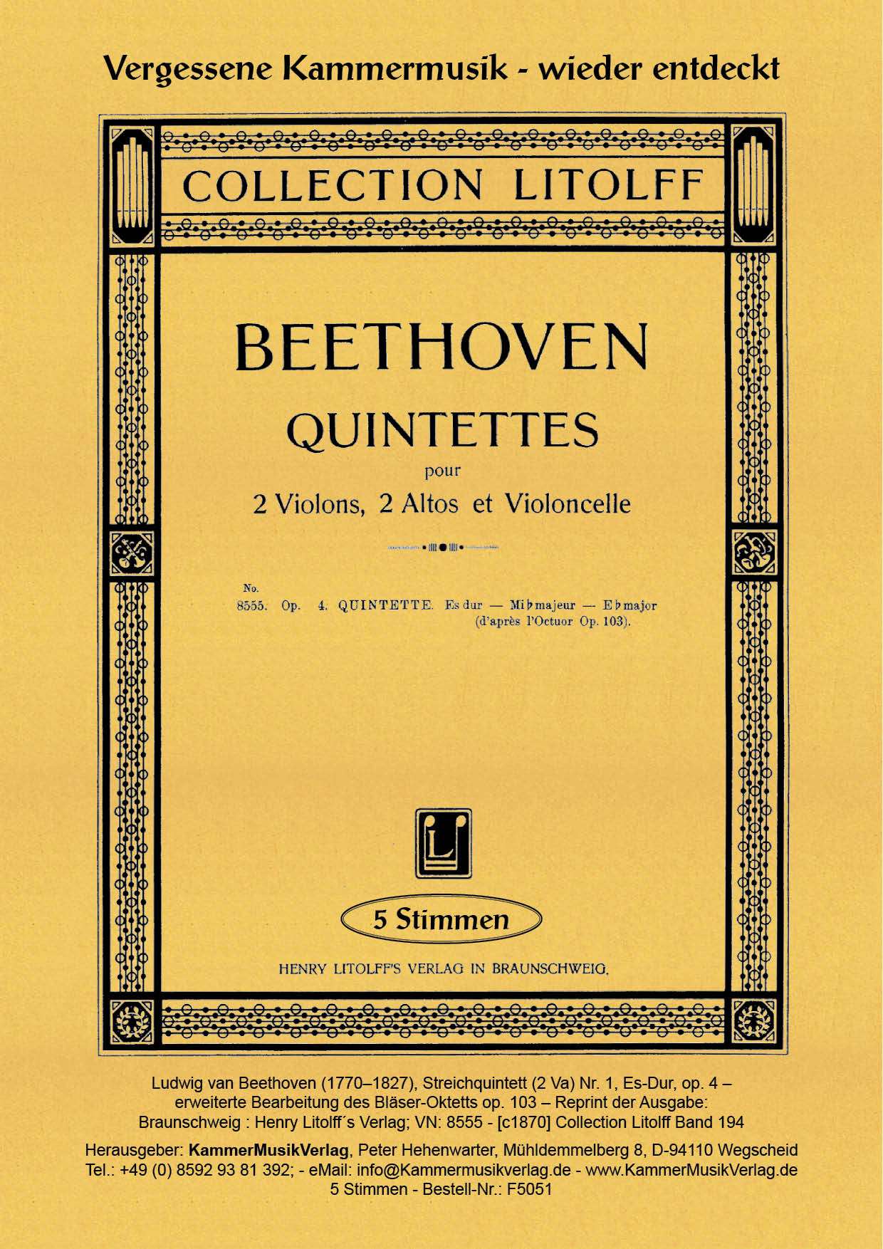 F5051-Beethoven_Titelgrafik Beethoven, Ludwig van – Streichquintett (2 Va) Nr. 1, Es-Dur, op. 4