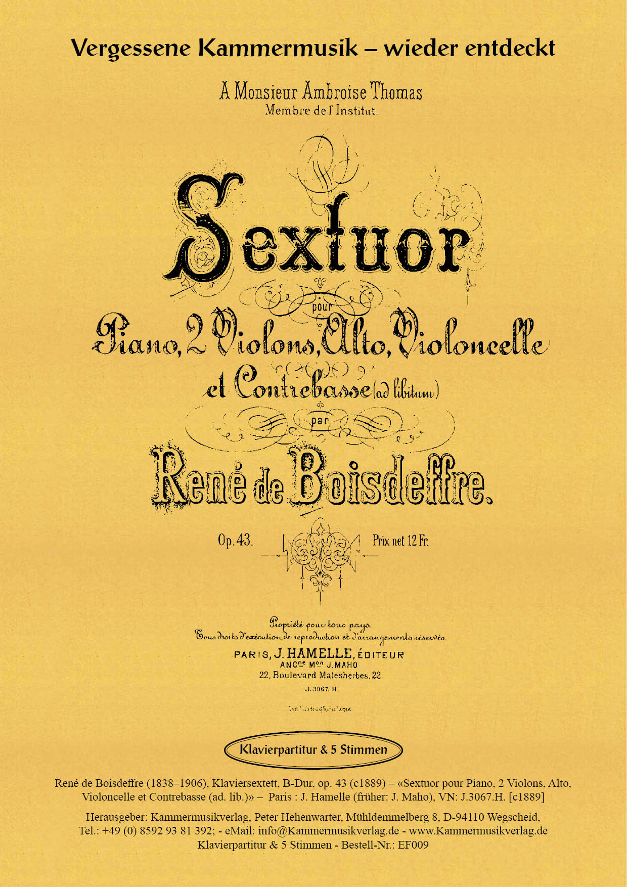 EF009-Boisdeffre_TitelgrafikSc4SbC4KgsVce Boisdeffre, René de – Klaviersextett, B-Dur, op. 43