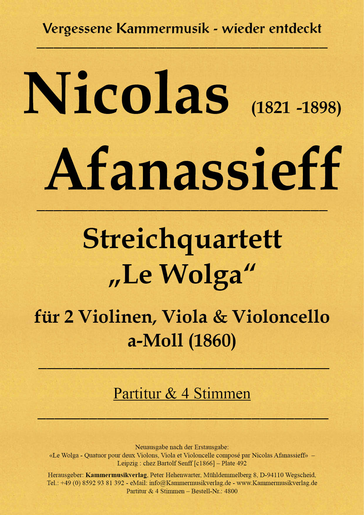 4800-Afanasieff_Wolga__Titelgrafik Afanassieff, Nikolai – Streichquartett – "Le Wolga", a-Moll