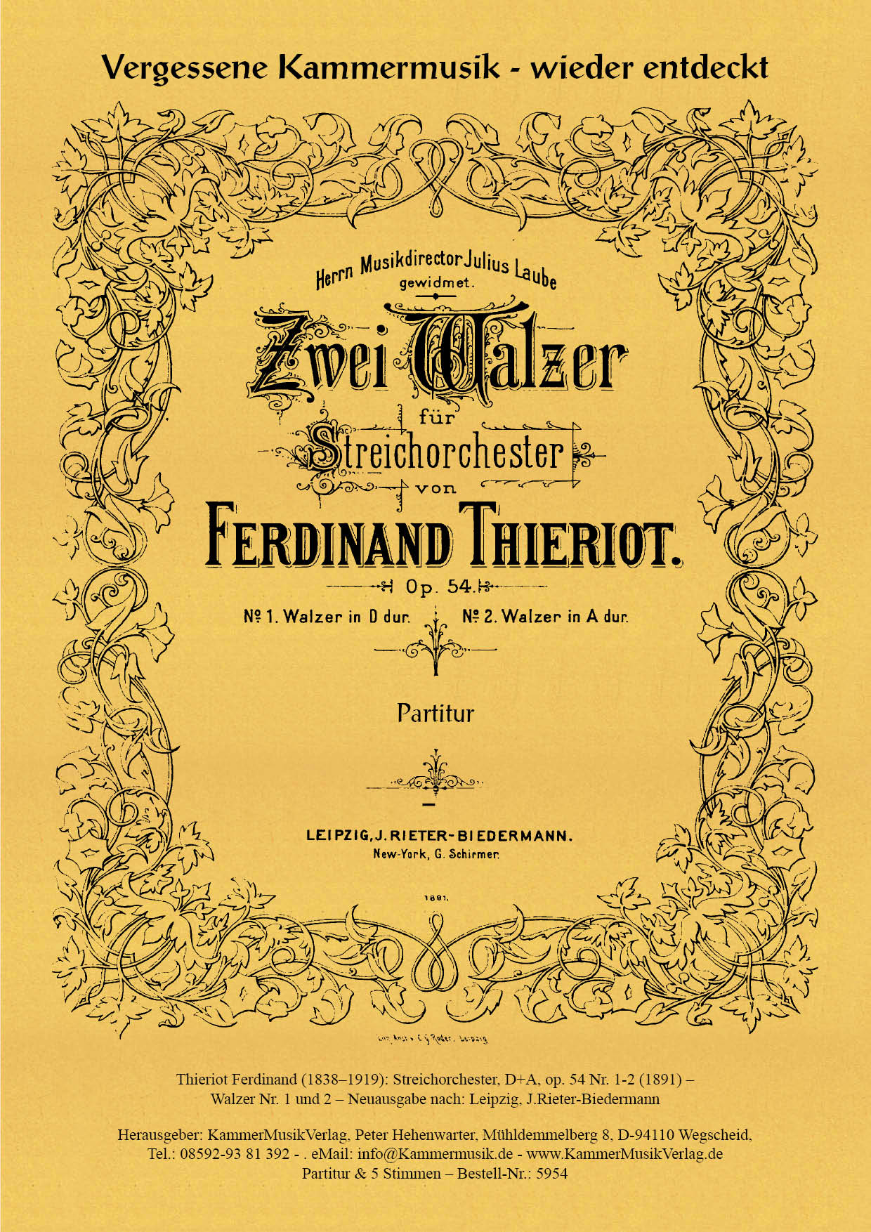 5954_Thierot_op_54_Titelgrafik Thieriot, Ferdinand – Streichorchester, D+A op. 54 Nr. 1-2