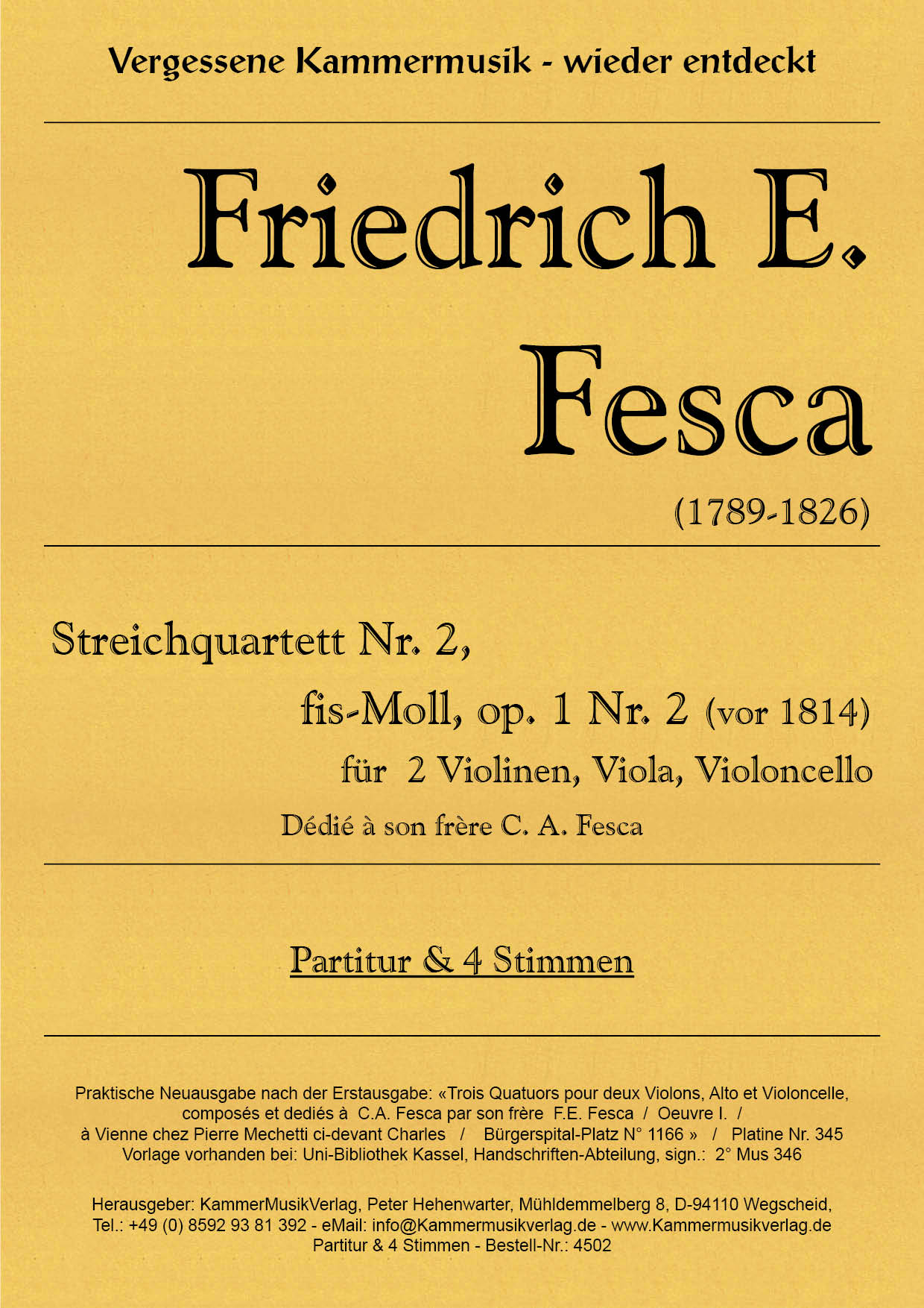 4502_Fesca_op_1_2_Titelgrafik Fesca, Friedrich Ernst - String Quartet No. 2, F Sharp Minor, op. 1-2