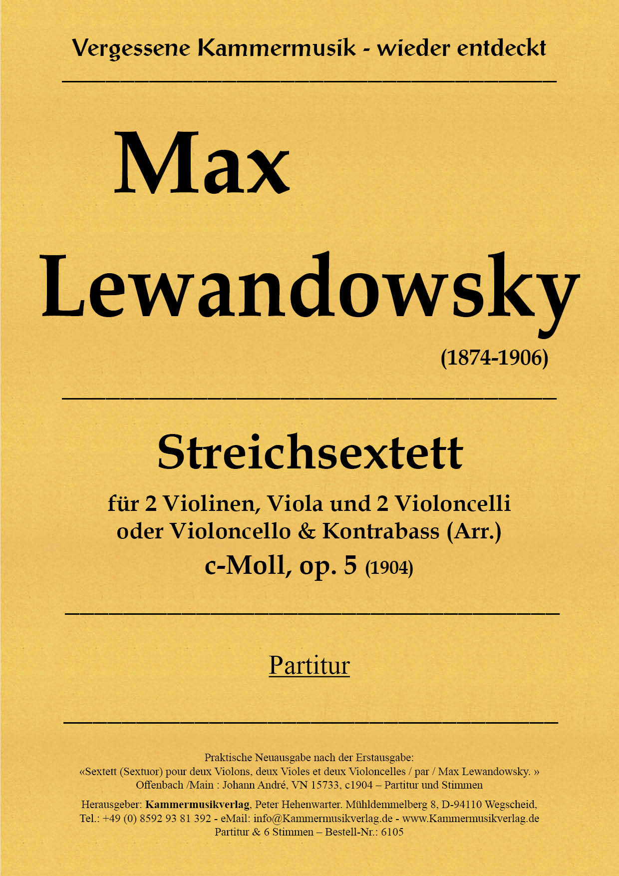 6105-Lewandowski_op_5__TitelgrafikekohWdo0tnEfh Lewandowsky, Max – Streichsextett, c-Moll, op. 5