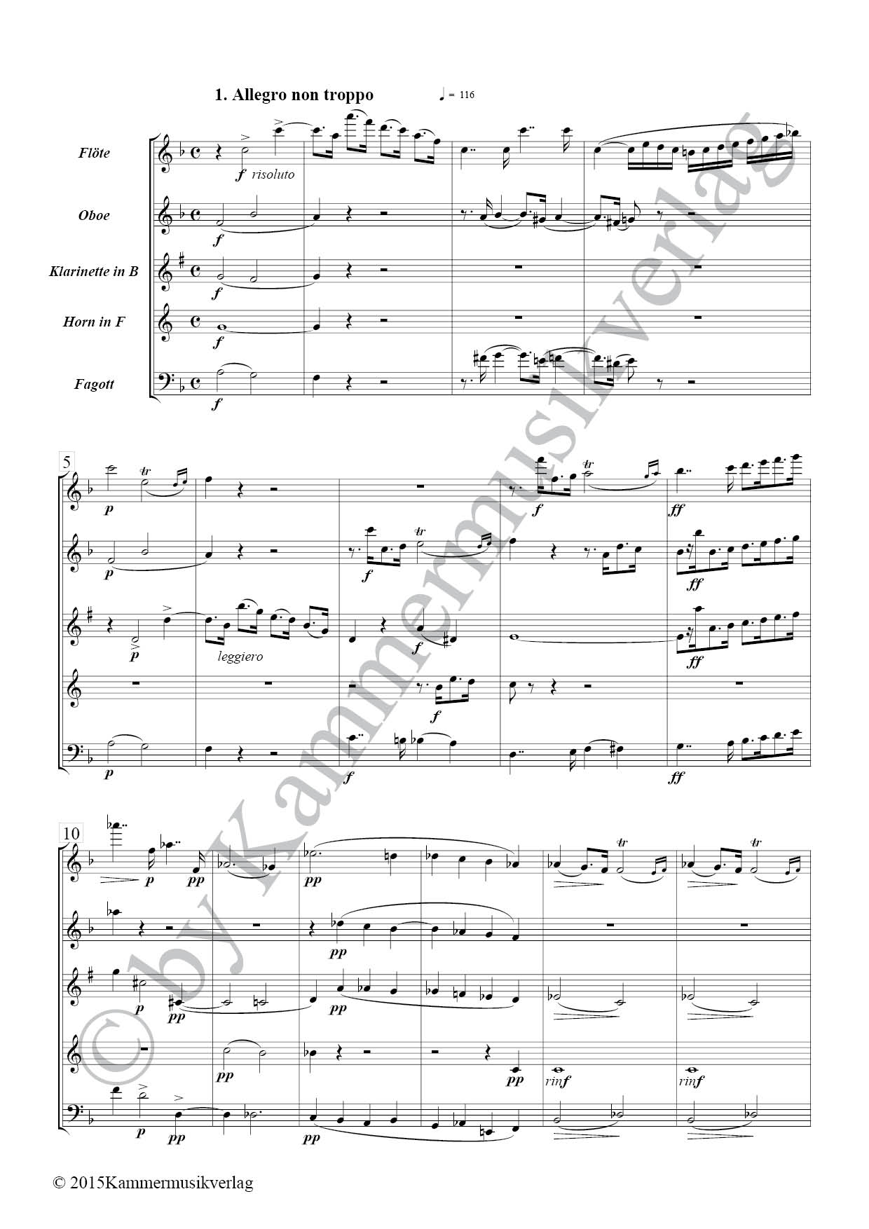 Op.81 Pattern Noten für das Bläserquintett, F-Dur, op. 81