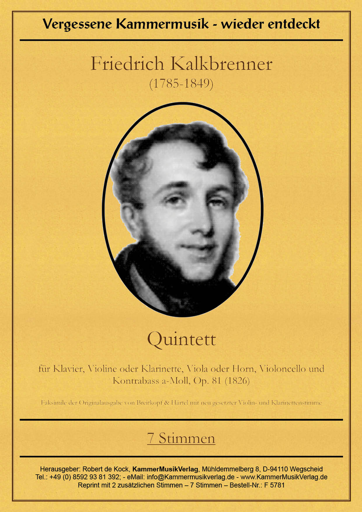 F5781-Kalkbrenner__Titelgrafik Kalkbrenner, Friedrich – Klavierquintett mit Kb, a-Moll, op. 81