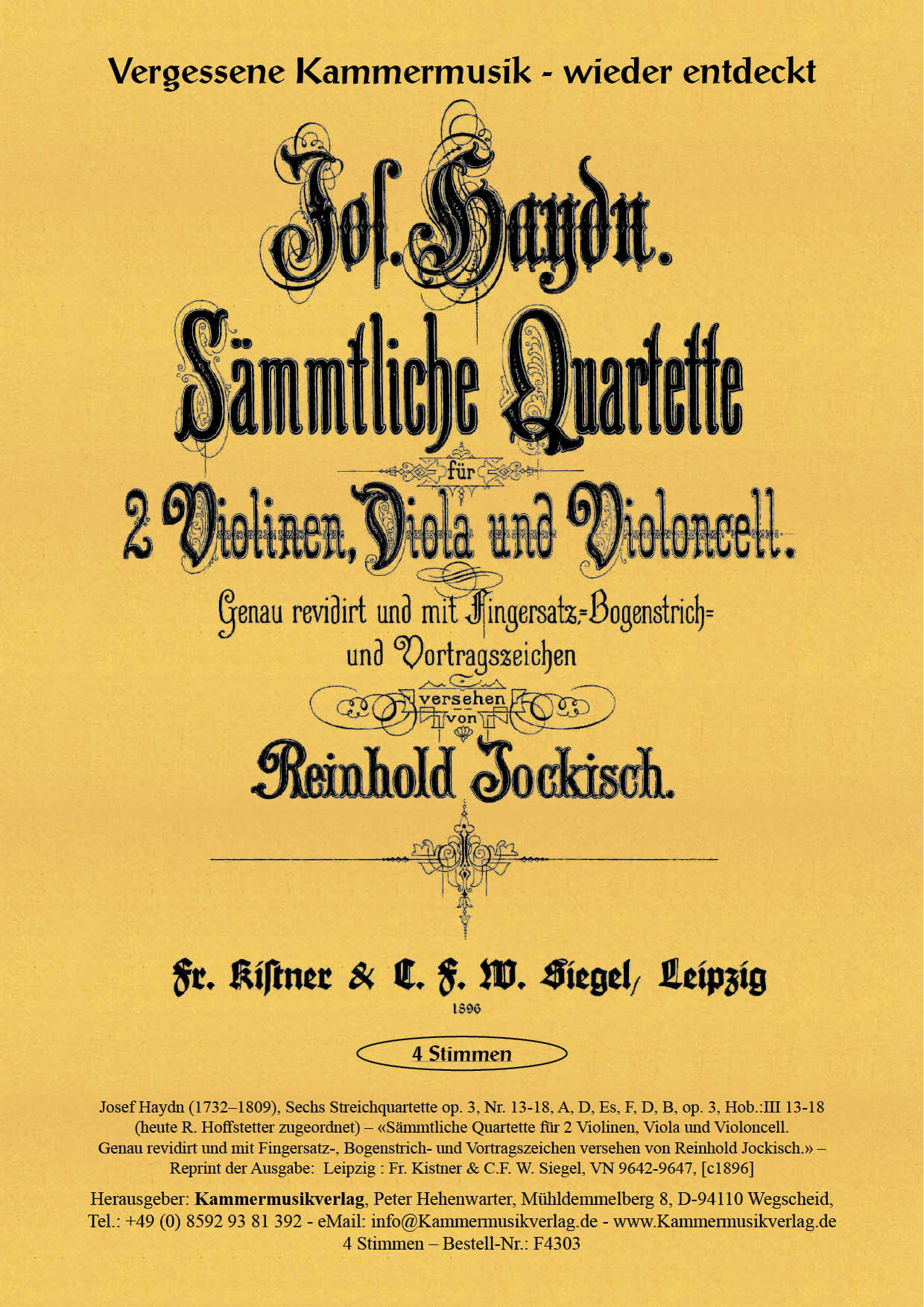 F4303-Haydn_Josef_op_3_Titelgrafik Haydn, Joseph - Six String Quartets op. 3, No. 13-18, A, D, Es, F, D, B, op. 3, Hob.:III 13-18