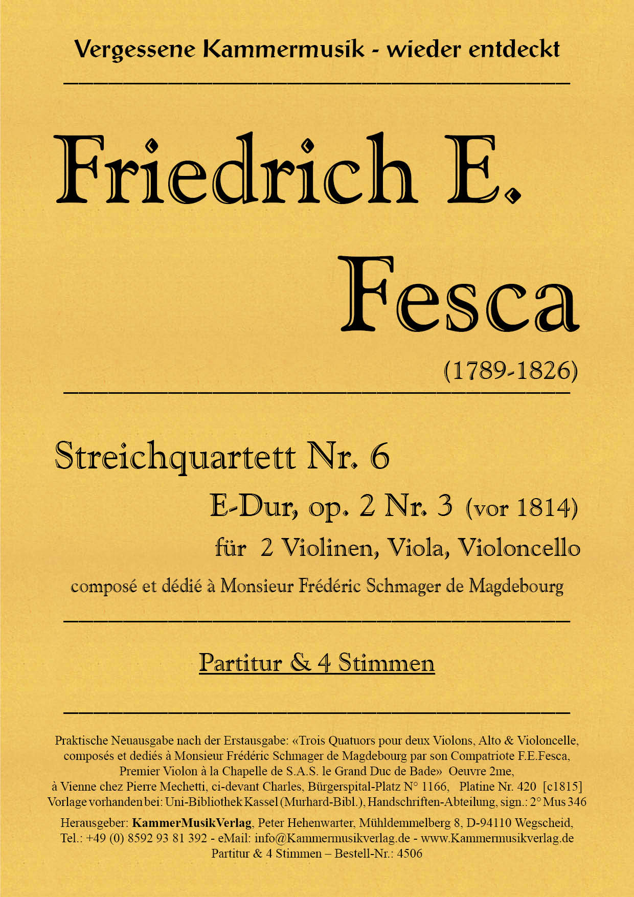 4506_Fesca_op_2_3__Titelgrafik Fesca, Friedrich Ernst - String Quartet No. 6, E major, op. 2-3