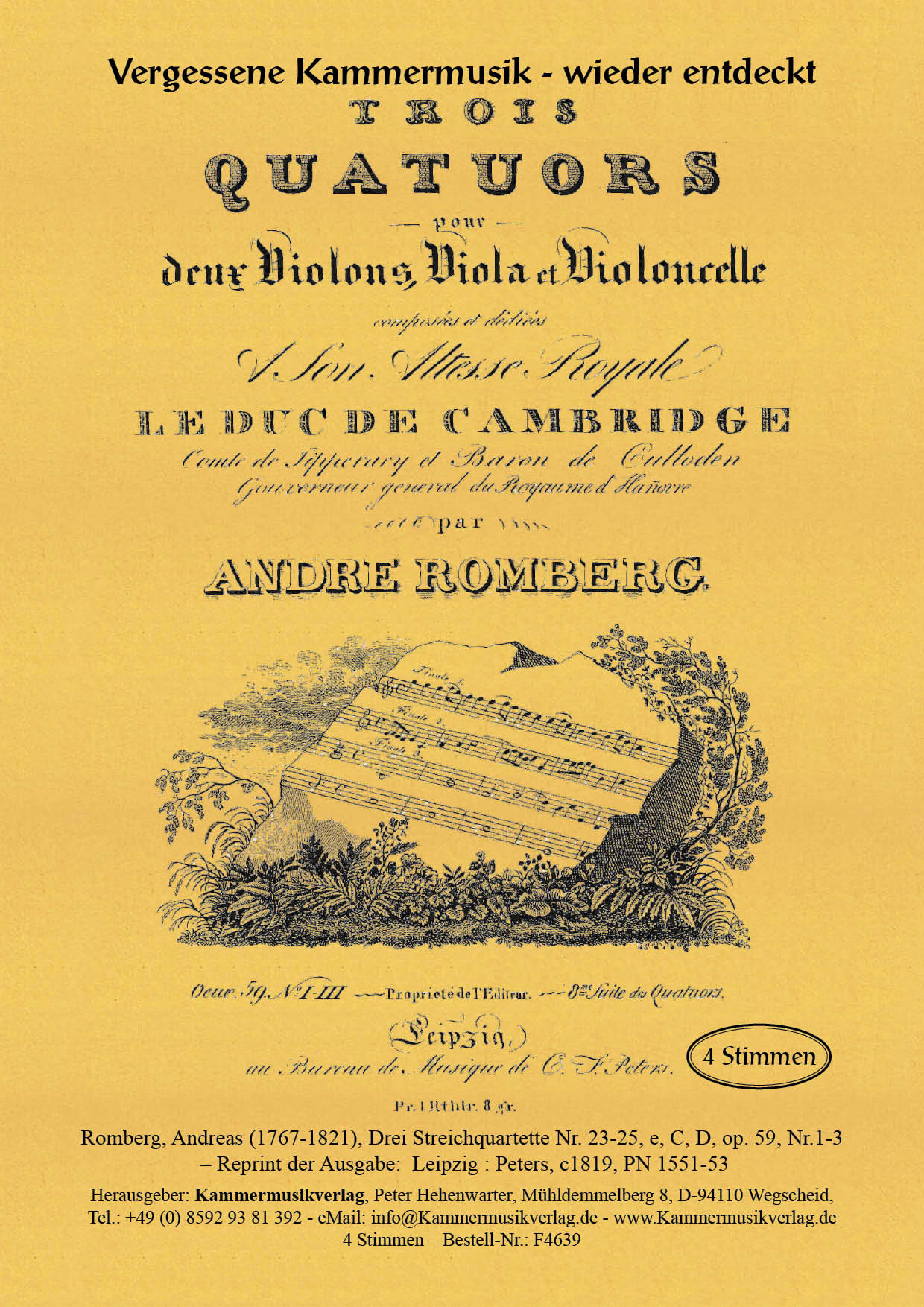 F4639-Romberg_And_op_59__Titelgrafik Romberg, Andreas - Three String Quartets No. 23-25, e, C, D, op. 59, No. 1-3
