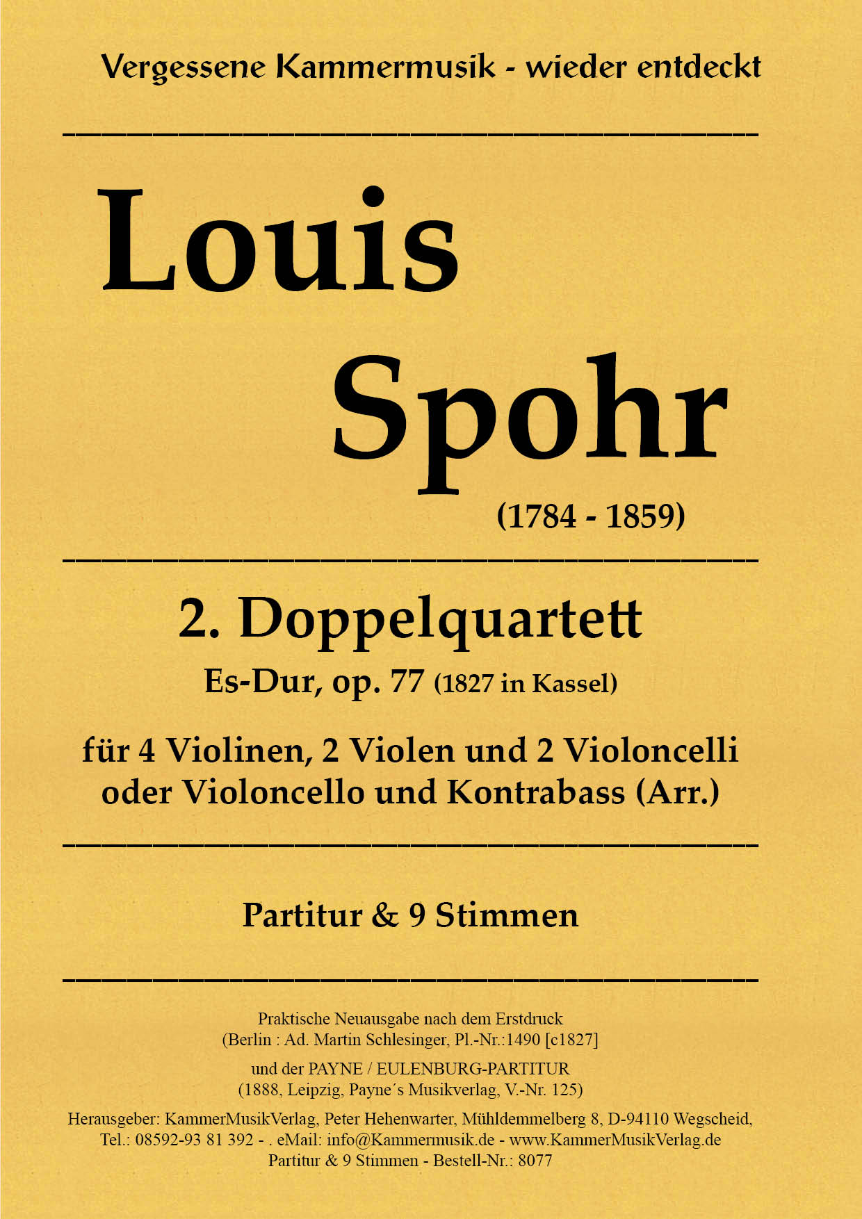 8077-Spohr_op_77__Titelgrafik Spohr, Louis - Double Quartet No. 2, E flat major, op.77