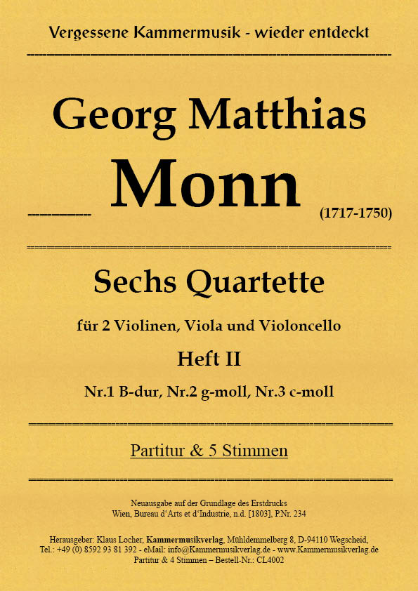 Monn, Georg Matthias – Sechs Quartette für Streicher