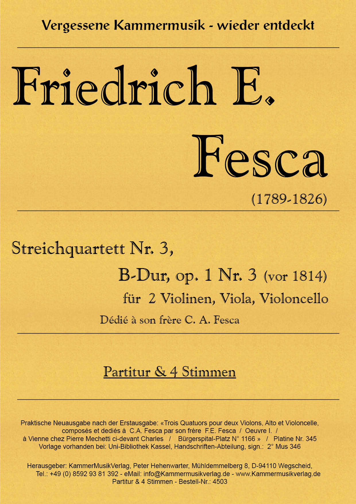 4503_Fesca_op_1_3__Titelgrafik Fesca, Friedrich Ernst - String Quartet No. 3, B flat major, op. 1-3