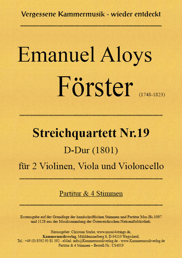 CS4019-Forster-Streichquartett-D-Dur__Titelgrafik Förster, Emanuel Aloys - String Quartet No. 19 in D major (1801)
