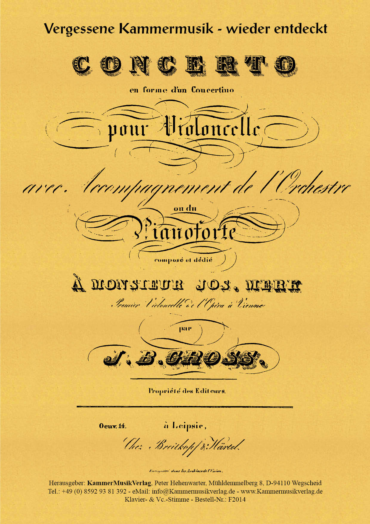 F2014-Gross_op_14__Titelgrafik Groß, Johann Benjamin – Concerto für Violoncello & Orchester (Klavier)