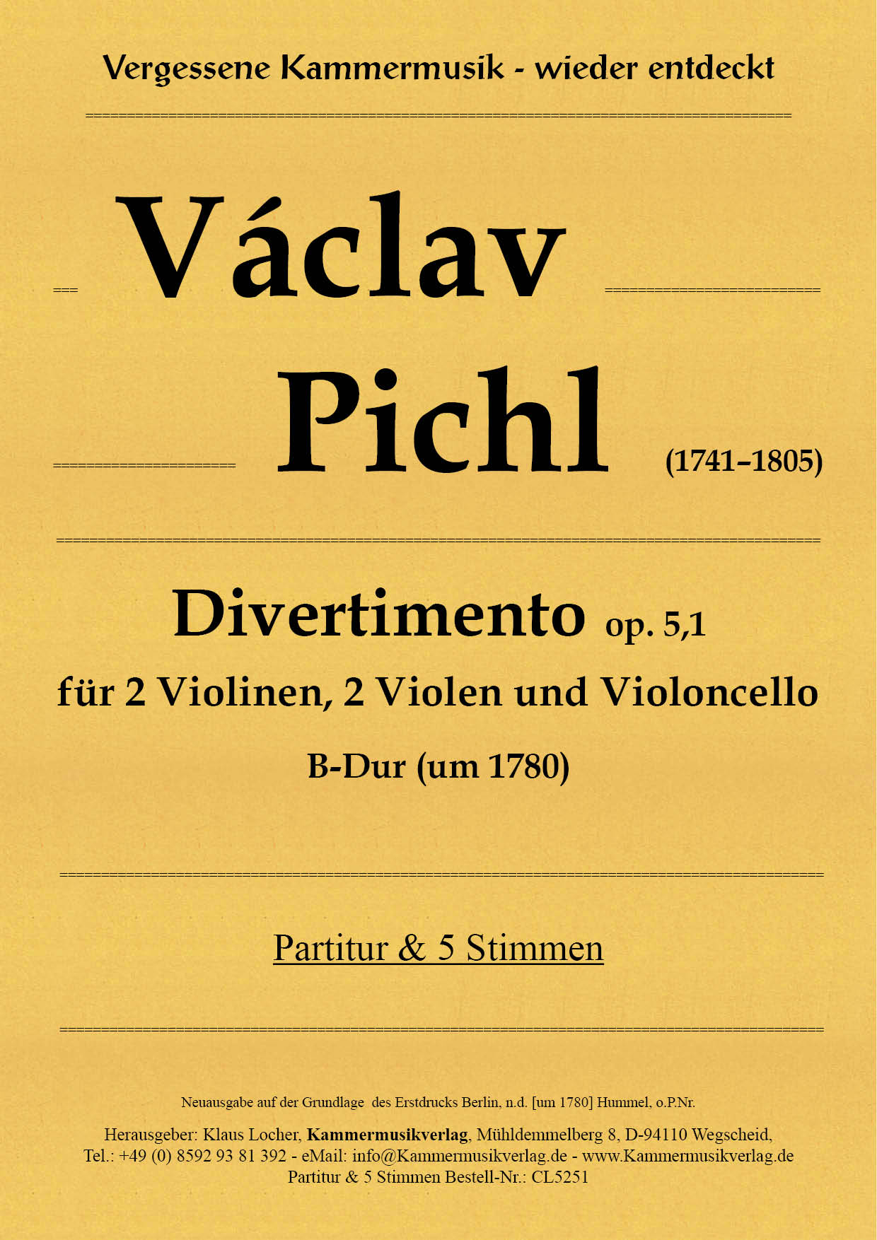 CL5251-Pichl__TitelgrafikkT37cC8RAycRl Pichl, Václav – Divertimento op. 5,1 – B-Dur