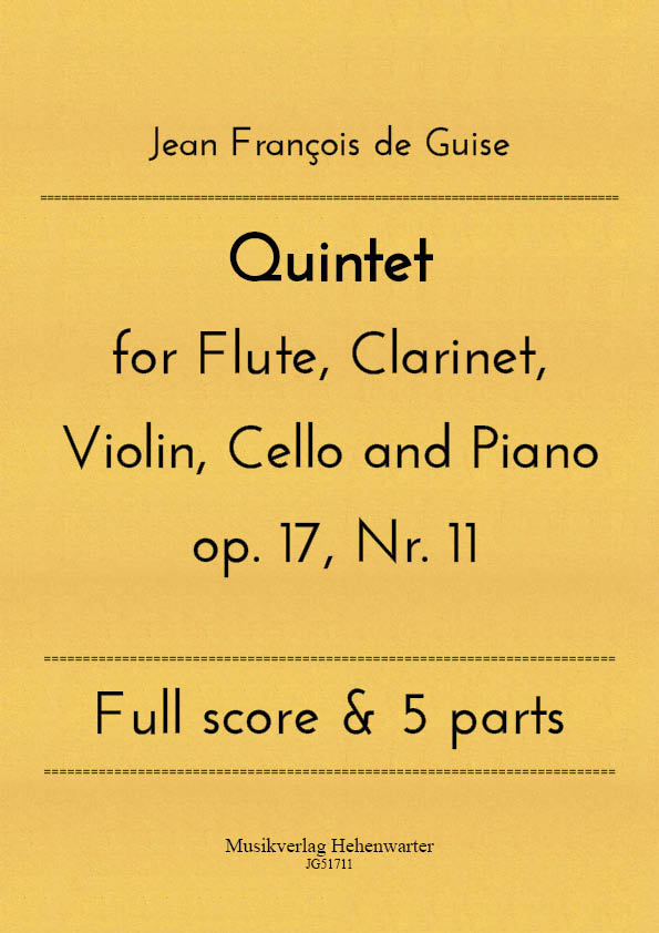 JG51711-Flute-Quintet__Titelgrafik Guise, Jean François de – Quintet for Flute, Clarinet, Violin, Cello and Piano op. 17, Nr. 11