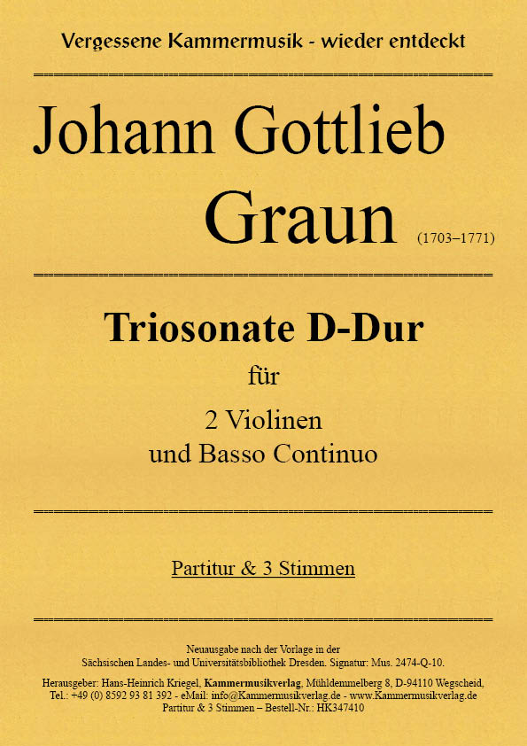 HK347410-Graun-Triosonate-D-Dur__Titelgrafik Graun Johann Gottlieb - Trio Sonata in D major